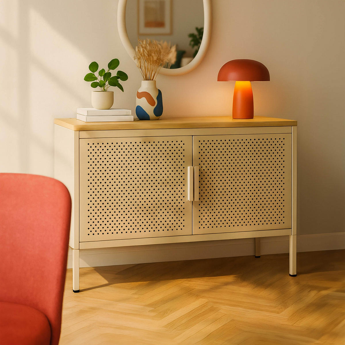 SIDEBOARD 100 cm, Ekru - Ecru/Weiß, Metall (100/60/40cm) - Oviala