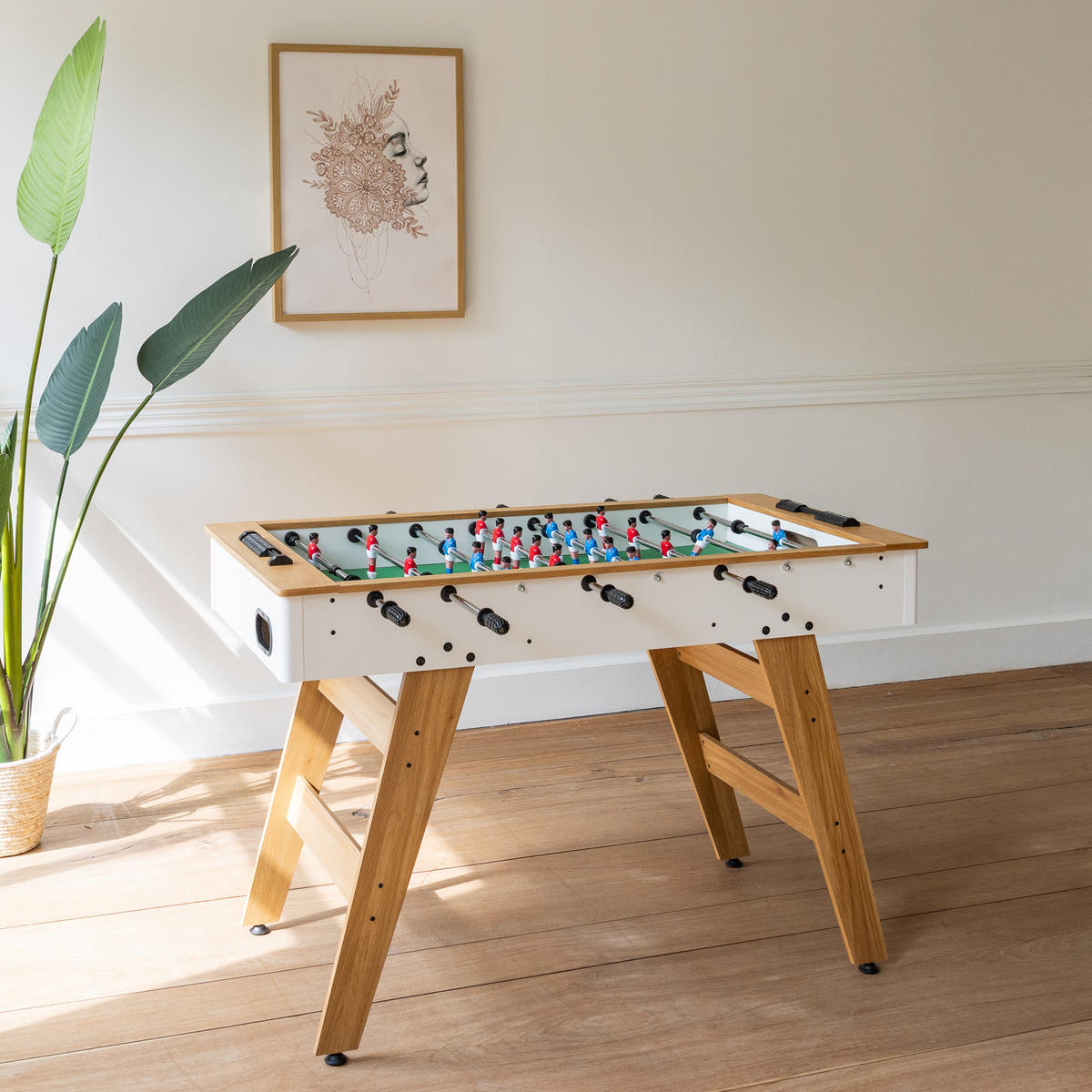 TISCHFUSSBALL Weiß und Holz 120cm - Braun, Holzwerkstoff (65.41/121.9cm) - Happy Garden