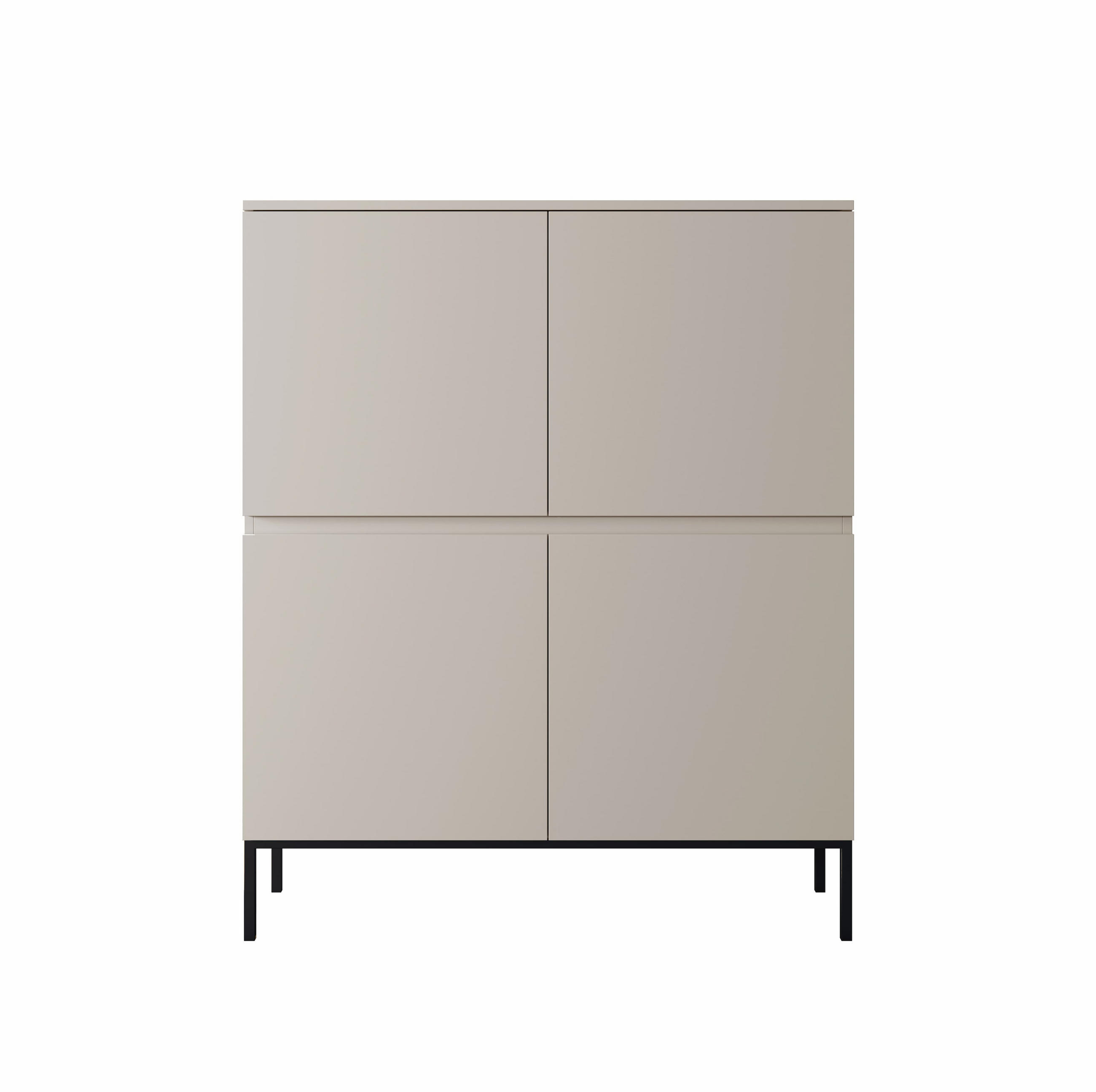 HIGHBOARD Bemmi Beige mit schwarzen Beinen 4-türig 100 cm - Beige/Schwarz, Holzwerkstoff/Metall (100/120.5/35cm) - Selsey