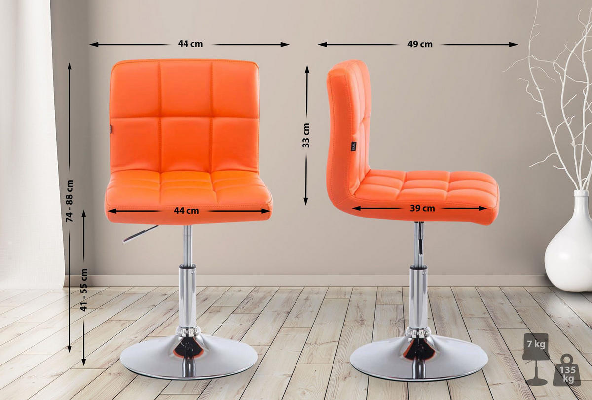 DREHSTUHL Lederlook orange - Chromfarben/Orange, Textil/Metall (44/74/49cm) - CLP