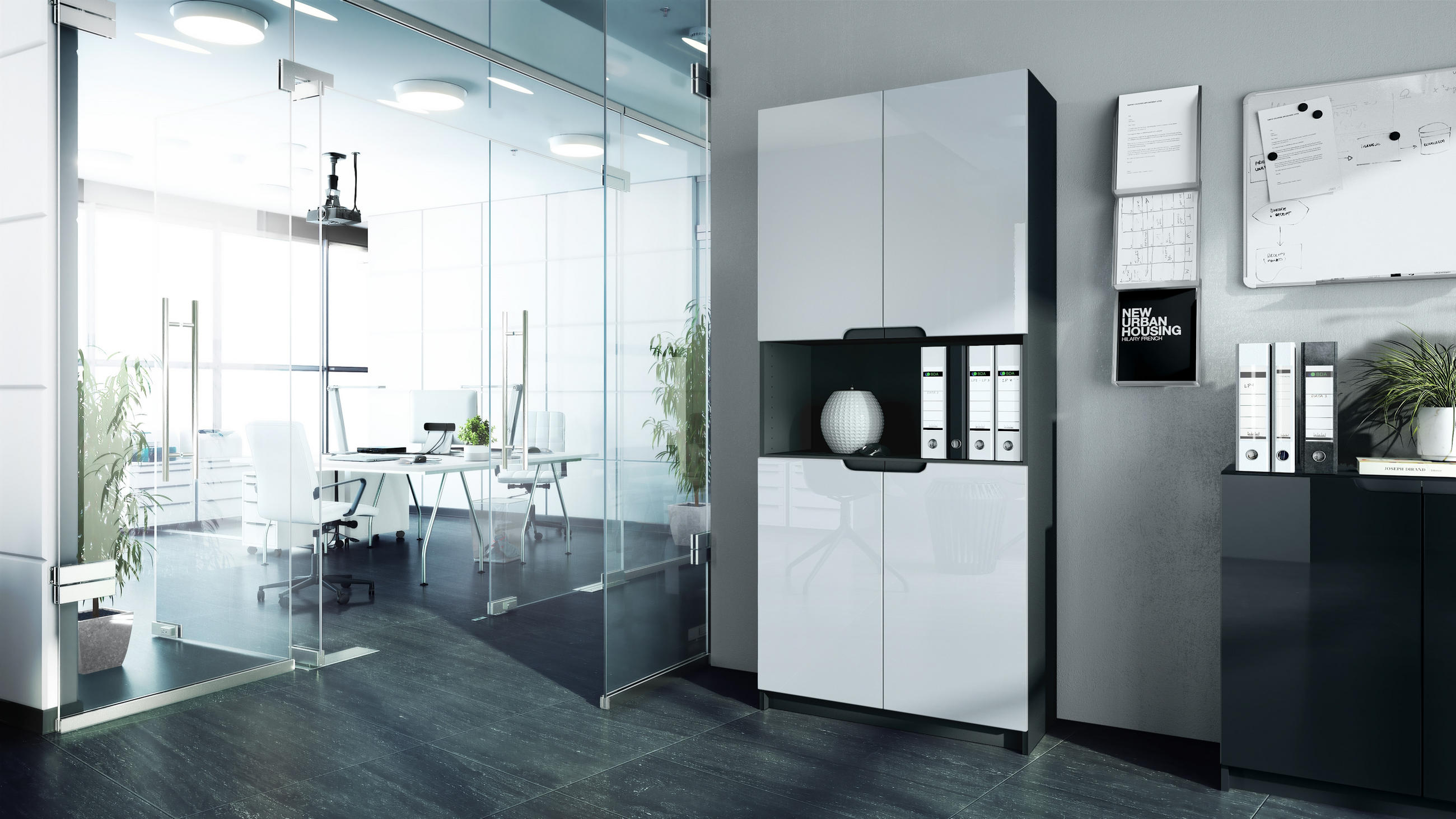 BÜROSCHRANK Logan Fronten in Weiß Hochglanz - Weiß Hochglanz, Holzwerkstoff (82/184/37cm) - Vladon