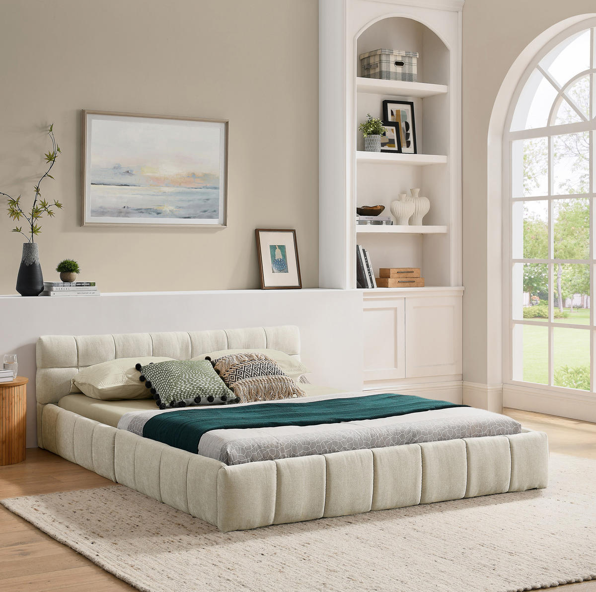 POLSTERBETT 140/200 cm Beige Chenille ohne Matratze - Beige, Textil (140/200cm) - MIVRAY