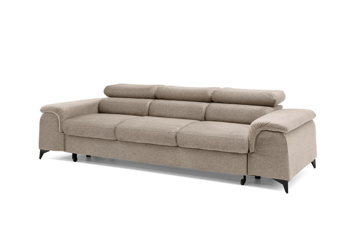 3-SITZER-SOFA PLAZA mit Schlaffunktion 127x195 Velours Beige - Beige/Schwarz, Holz/Textil (260/90/100cm) - Muffo
