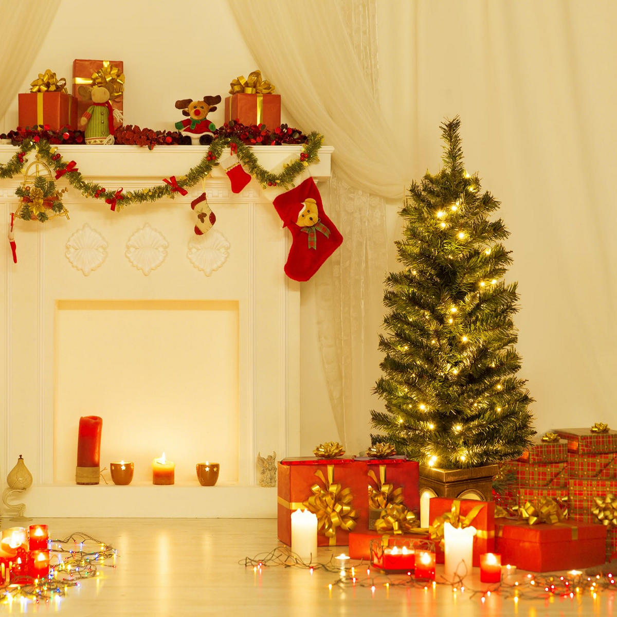 WEIHNACHTSBAUM Tannenbaum im Topf mit 3 Lichtmodi 120 cm grün - Grün, Kunststoff (120cm) - COSTWAY