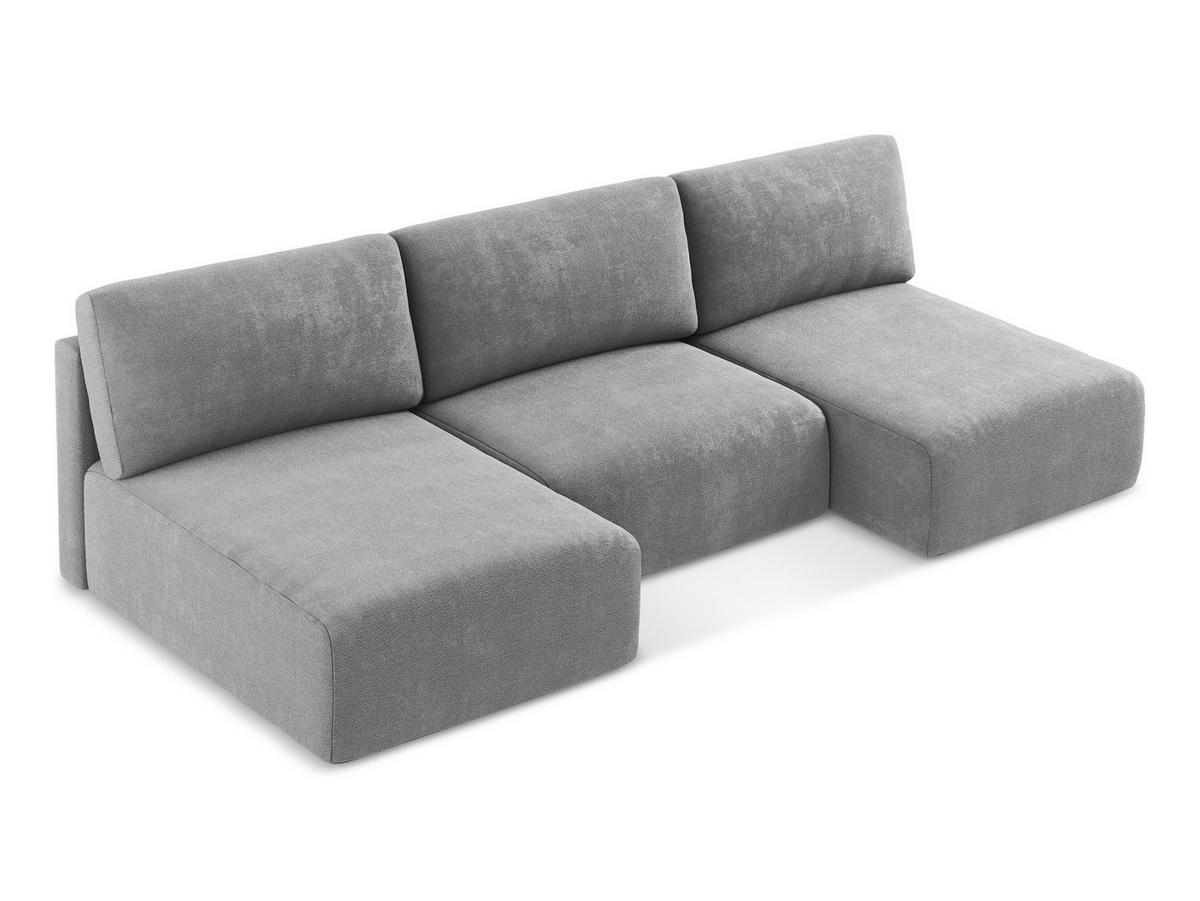 WOHNLANDSCHAFT Chenille Stoff Grau - Blau/Schwarz, Kunststoff/Textil (304/79/149cm) - Makamii