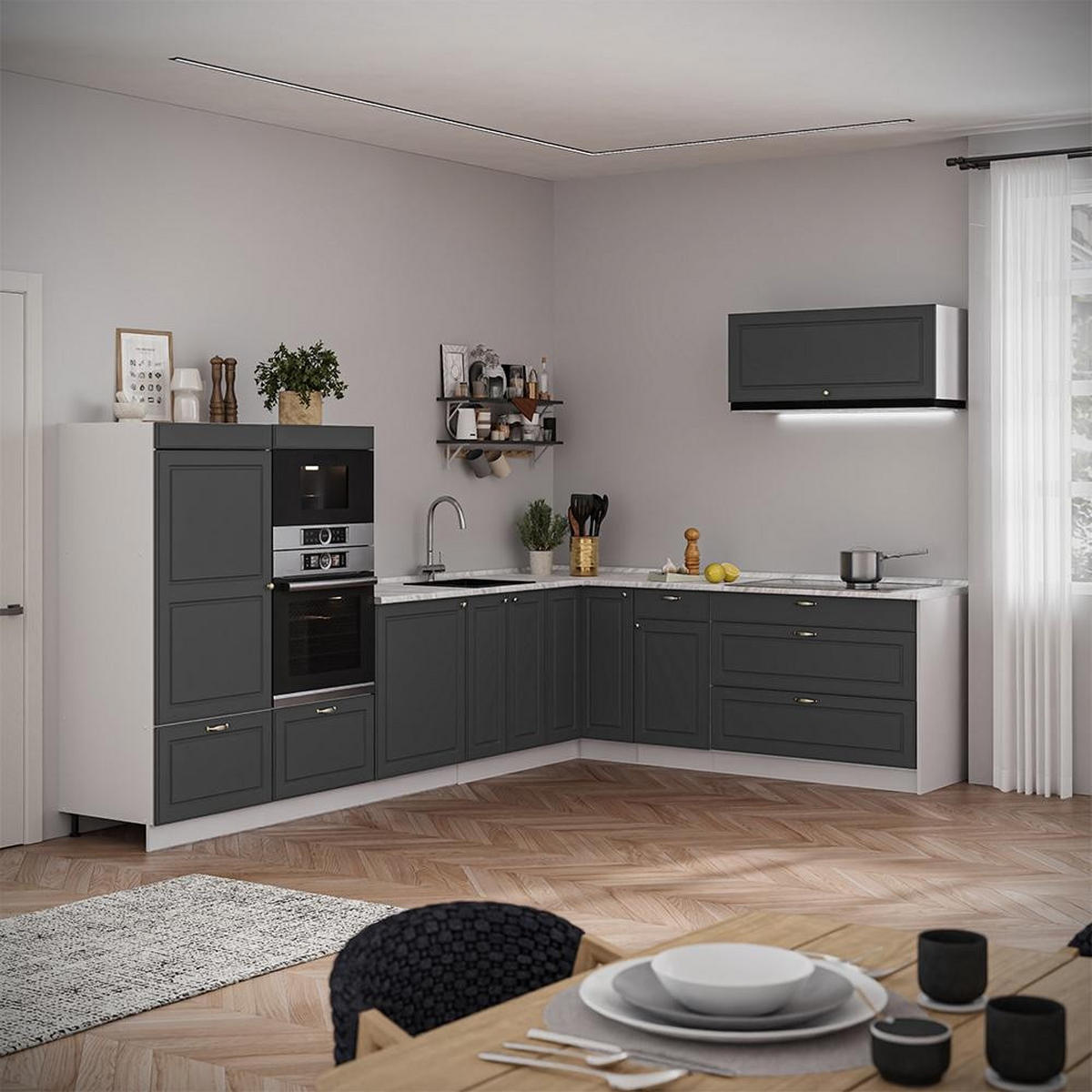 HÄNGESCHRANK Fame-Line, Anthrazit-Gold Landhaus/Weiß, 100 cm - Anthrazit/Weiß, Holzwerkstoff (100/40/34.1cm) - Vicco