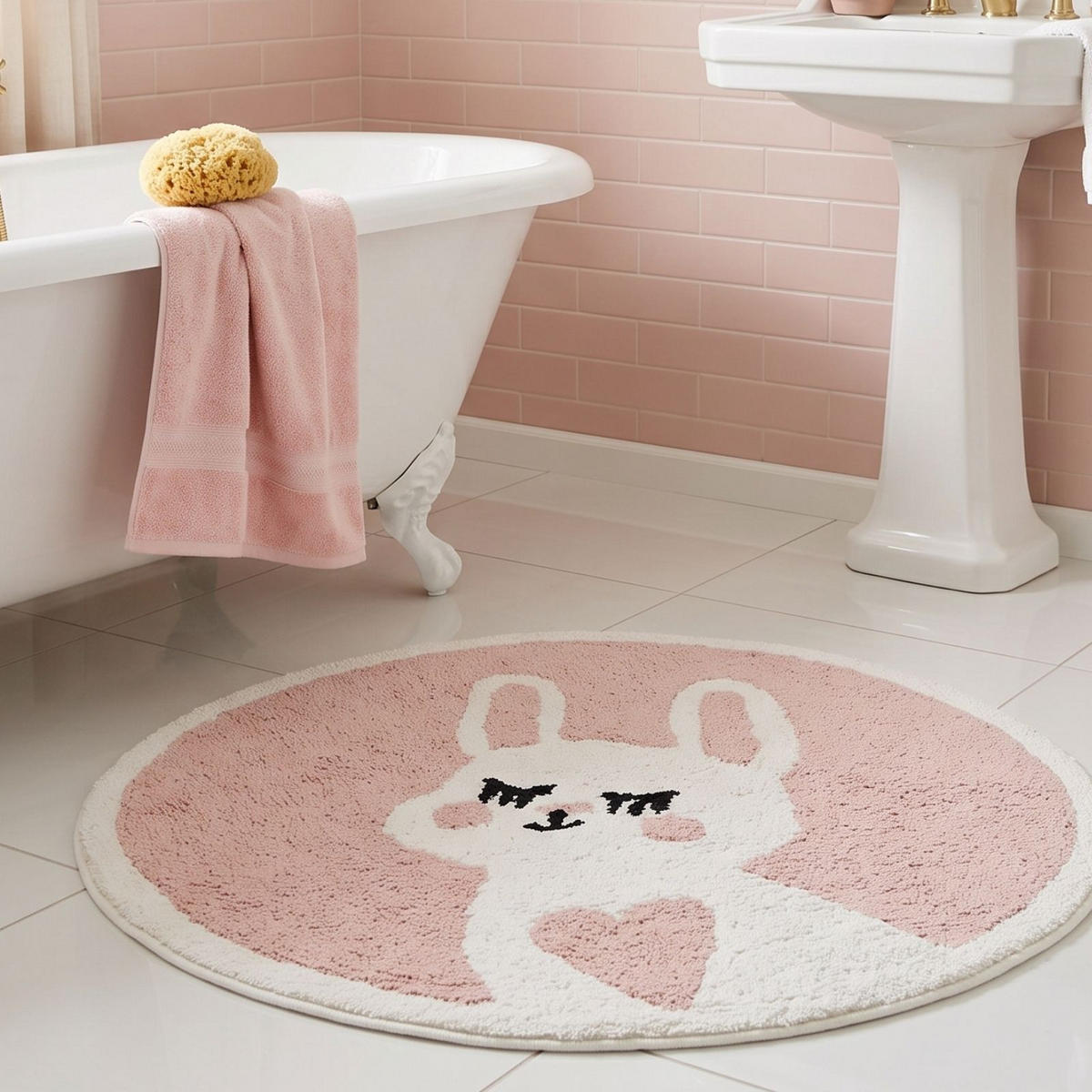 BADTEPPICH Hase, rund 60 cm, rosa, 100 % Baumwolle - Pink, Textil (60/60cm) - Homescapes