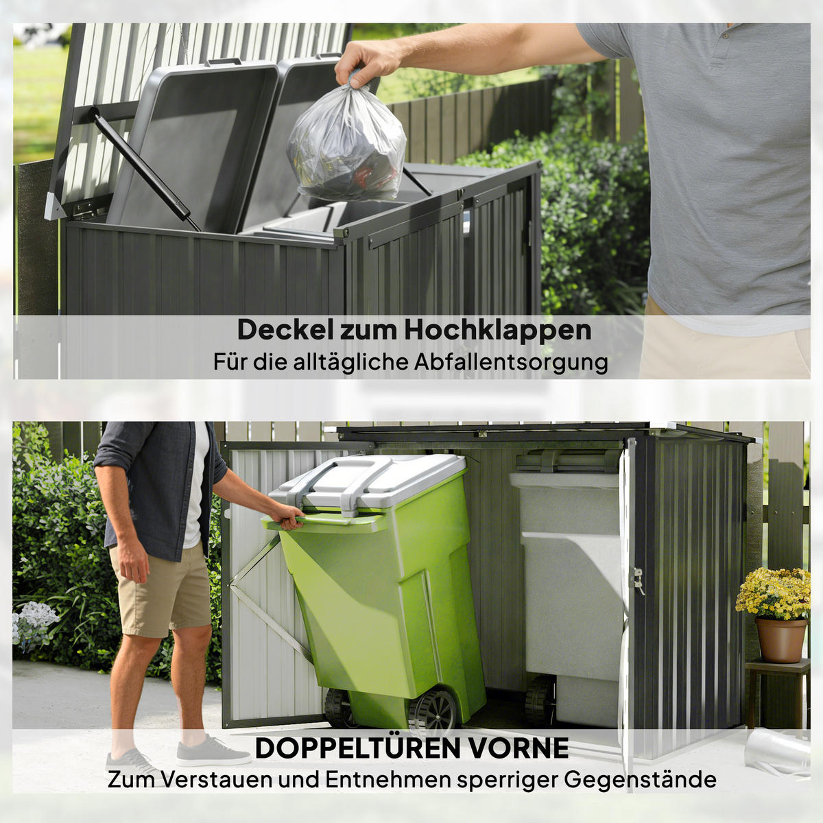 MÜLLTONNENBOX abschließbar Dunkelgrau 150/80/115 cm - Dunkelgrau, Metall (80/117/150cm) - Outsunny