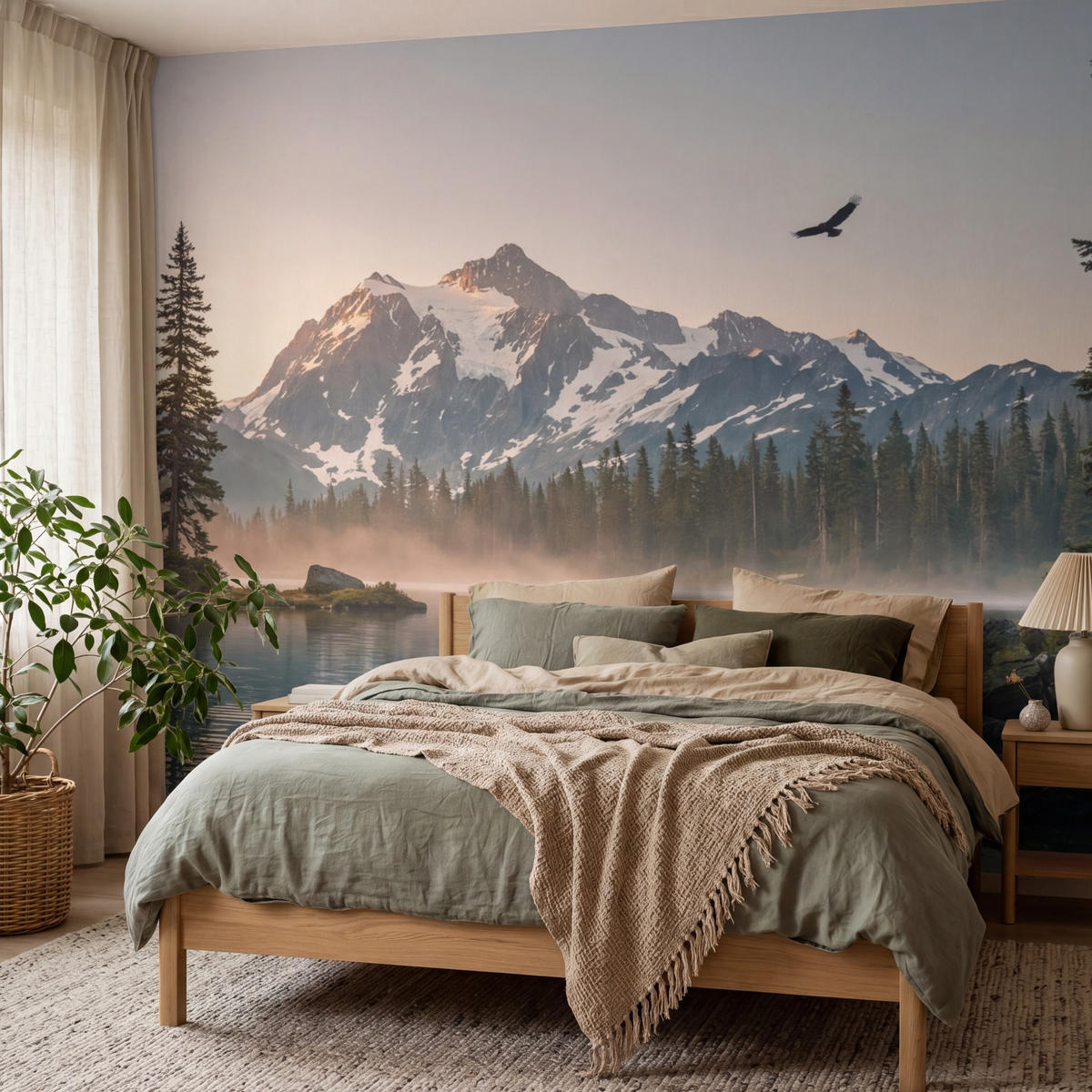 TAPETE - Berge - Wasser - Bäume - 350x280 cm - Multicolor, Papier (350/280cm) - OnlyWow