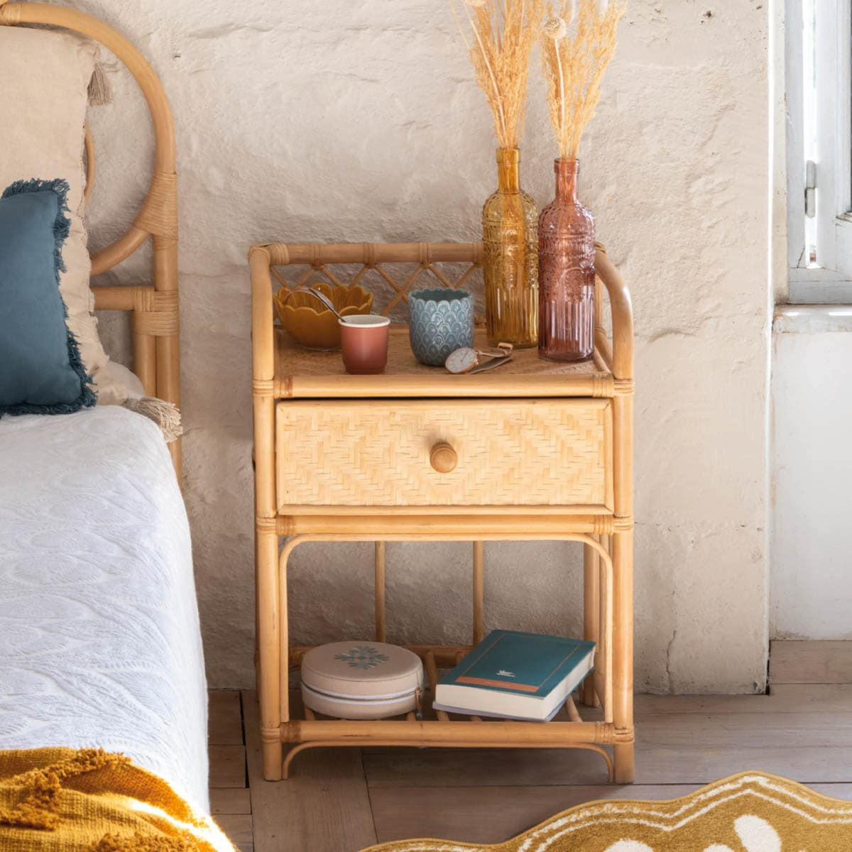 RATTANTISCH für Schlafzimmer Aoni 40/30/60 cm - Beige, Naturmaterialien (30/60/40cm) - Atmosphera Createur d´interieur