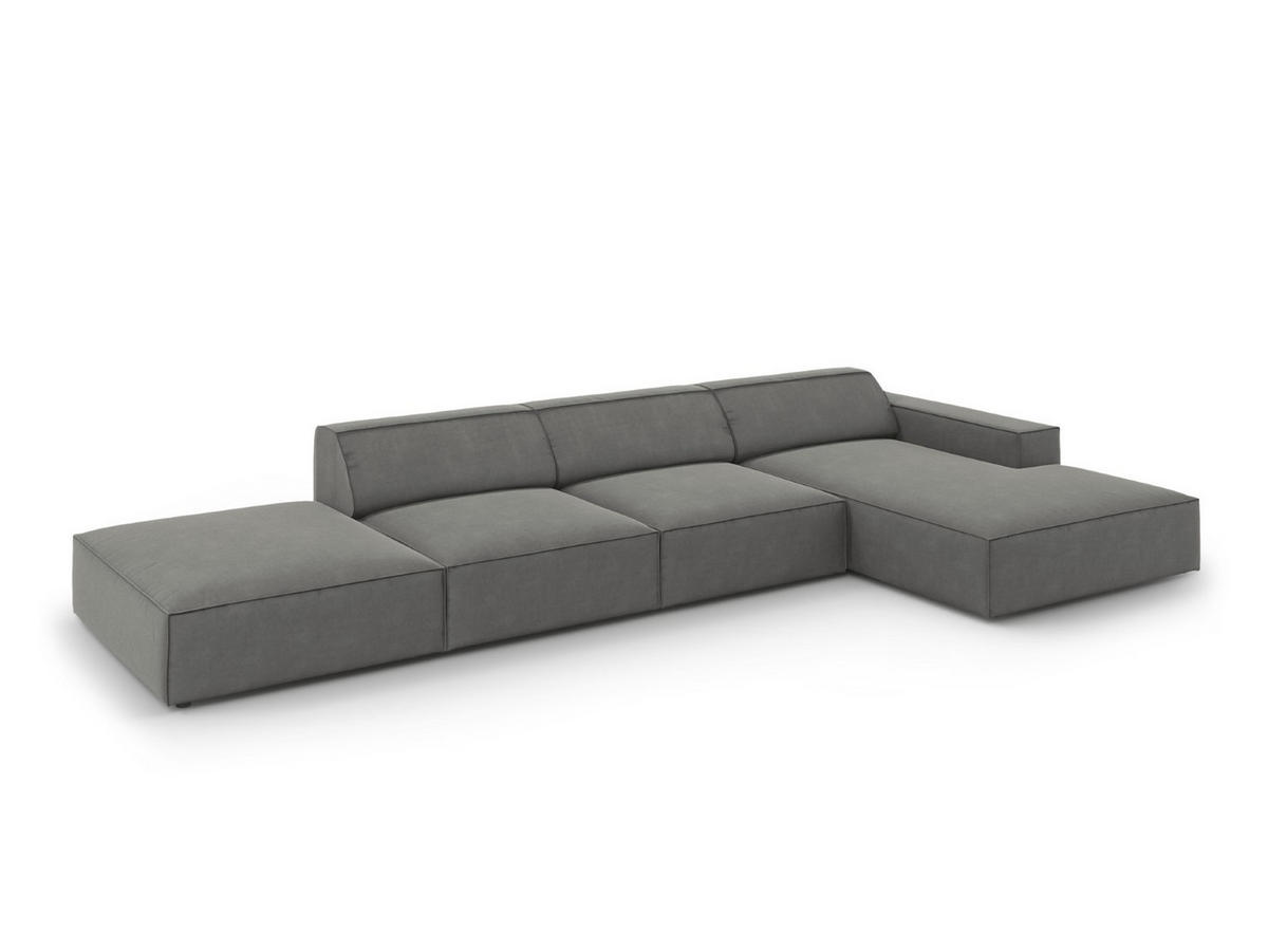 ECKSOFA rechts Jodie aus Samt hellgrau 5 Sitzplätze - Hellgrau, Textil (166/341cm) - Micadoni