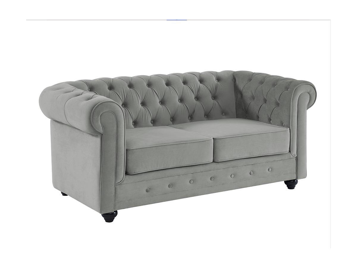SOFA 2-Sitzer - Samt - Hellgrau - CHESTERFIELD - Hellgrau, Textil (88/72/168cm) - Vente-Unique