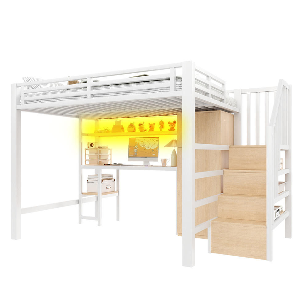 HOCHBETT 140x200 cm mit Schreibtisch/Regal, Weiß - Weiß, Metall (140/200cm) - KOMHTOM