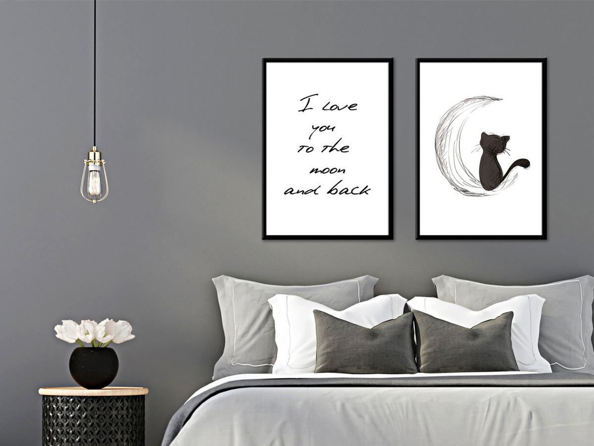 BILD mit Rahmen 2er Set 51x71 cm Spruch: Liebe Katze - Weiß, Holz (51/71cm) - artissimo