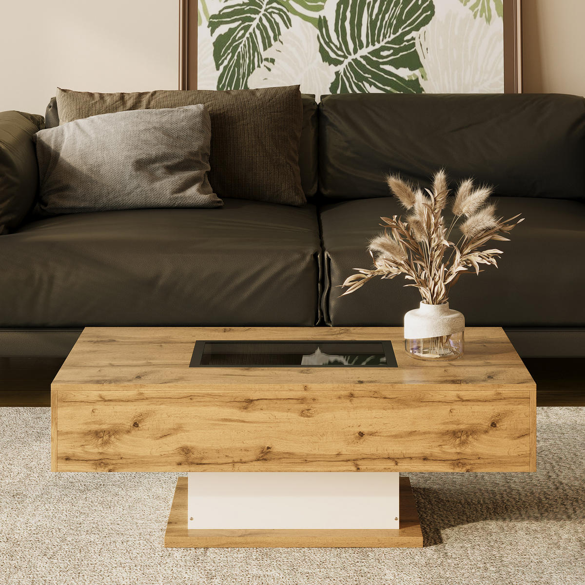 COUCHTISCH LED Glas 2 Schubladen - Naturfarben, Holzwerkstoff (60/110.2/39.7cm) - Fortuna Lai