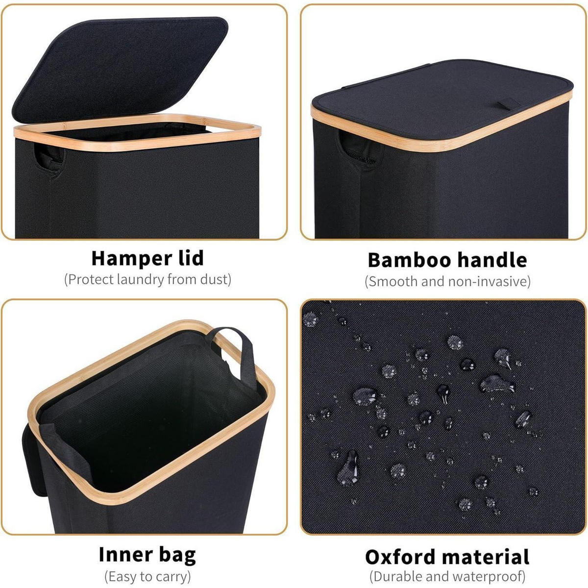 WÄSCHEKORB mit Deckel 75L Schwarz - Schwarz, Textil (27.5/66/41cm)