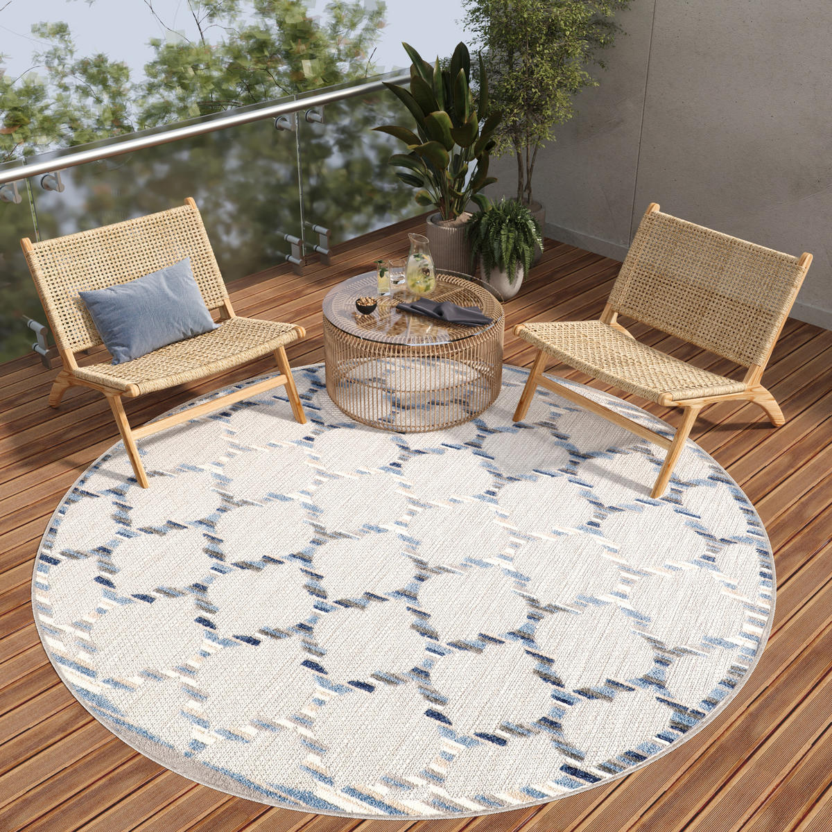 TEPPICH PATIO rund Blaugrau 200/200 cm - Blaugrau, Textil (200/200cm) - Tapiso