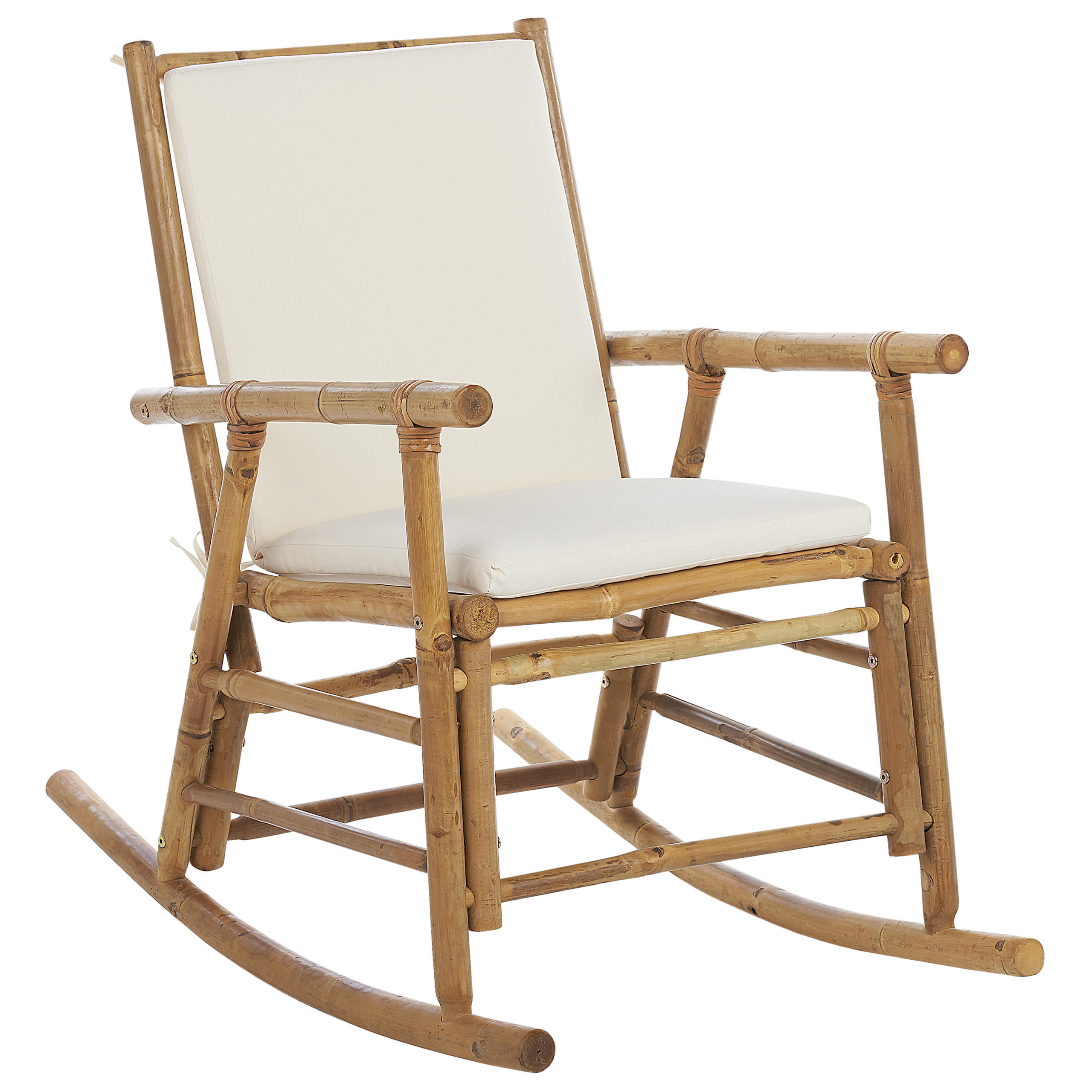 SCHAUKELSTUHL Bambusholz hellbraun Auflage cremeweiß Frigole - Hellbraun/Weiß, Holz (56/87/42cm) - Beliani