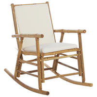 SCHAUKELSTUHL Bambusholz hellbraun Auflage cremeweiß Frigole - Hellbraun/Weiß, Holz (56/87/42cm) - Beliani