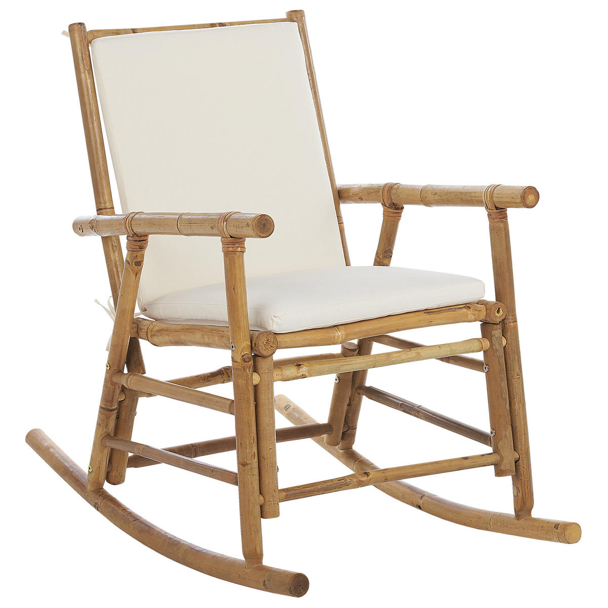 SCHAUKELSTUHL Bambusholz hellbraun Auflage cremeweiß Frigole - Hellbraun/Weiß, Holz (56/87/42cm) - Beliani