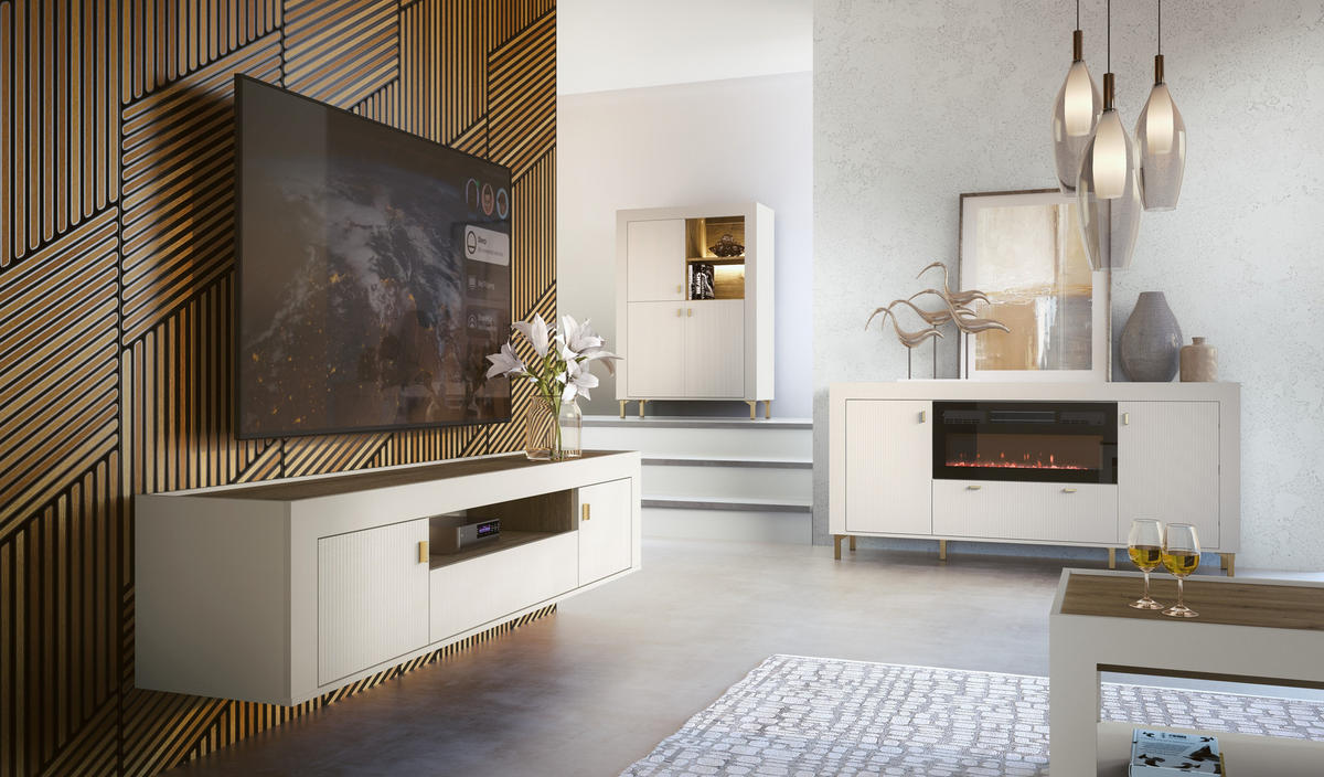 TV-SCHRANK Mossa Kaschmir - Beige/Goldfarben, Holzwerkstoff (177/52/40cm) - Bettso