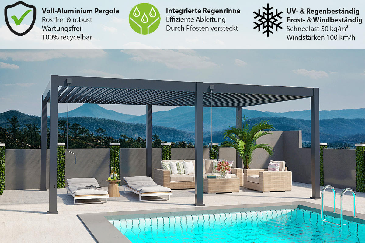 PERGOLA Deluxe Plus Pavillon Terrassenüberdachung Aluminium 4 x 6 m anthrazit - Anthrazit, Metall (400/255/600cm) - WEIDE
