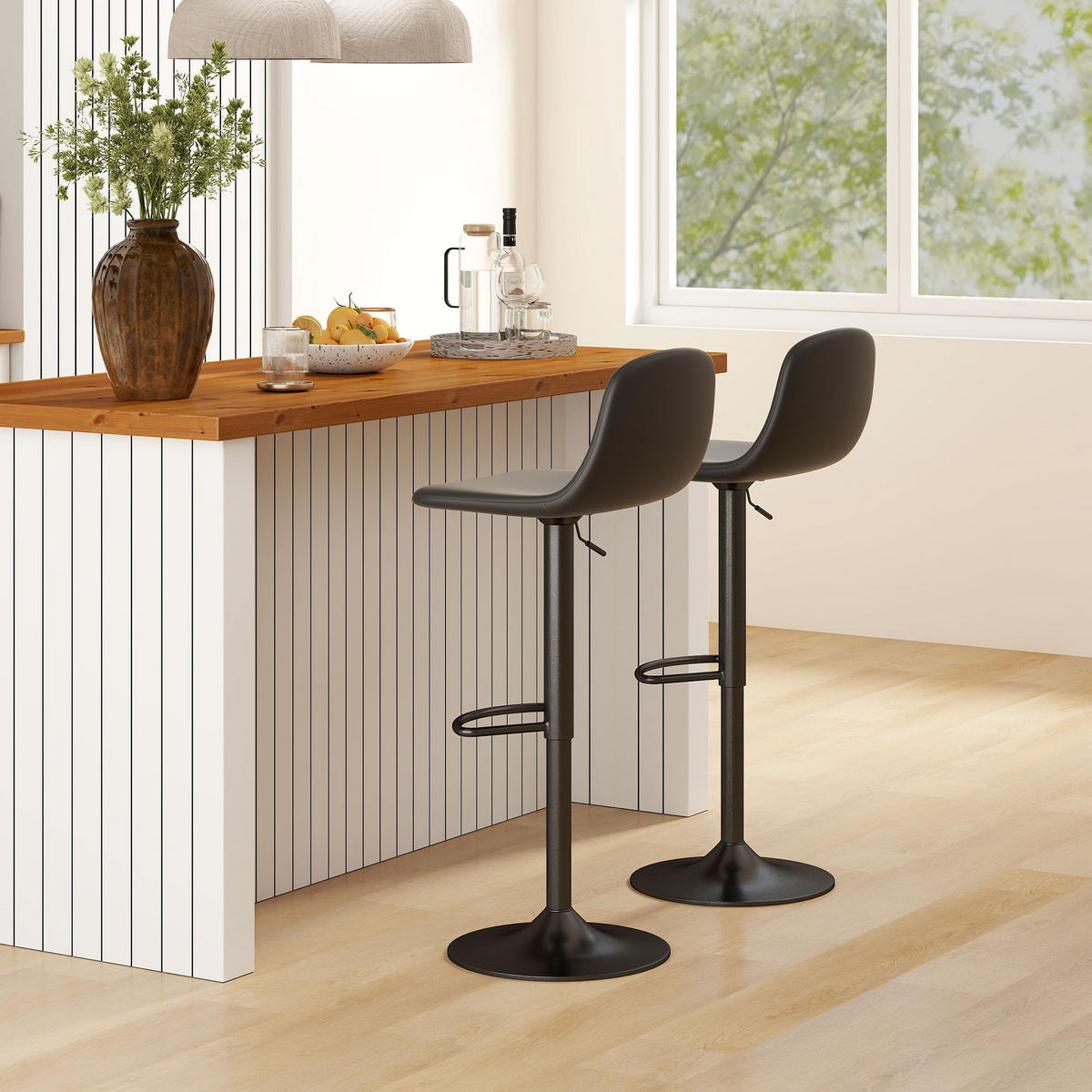 BARHOCKER 2er-Set DE-07985 drehbar mit Rückenlehne und Fußstütze Schwarz - Schwarz, Metall (44/104/40.5cm) - ComfortXL