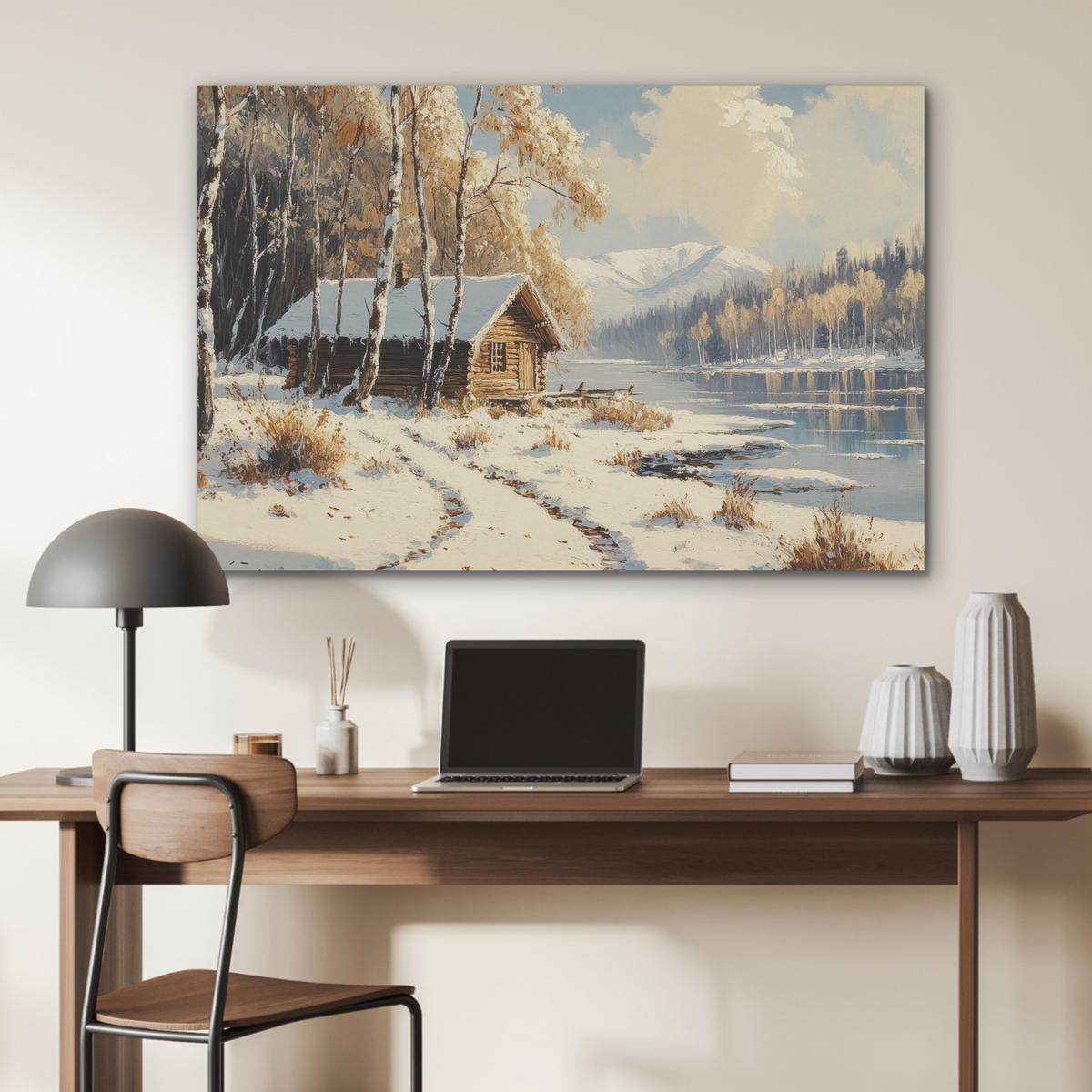 AKUSTIKPANEEL Winter - Schnee - Zuhause - Natur 100x70 cm - Hellbraun, Textil (100/0.9/70cm) - MuchoWow