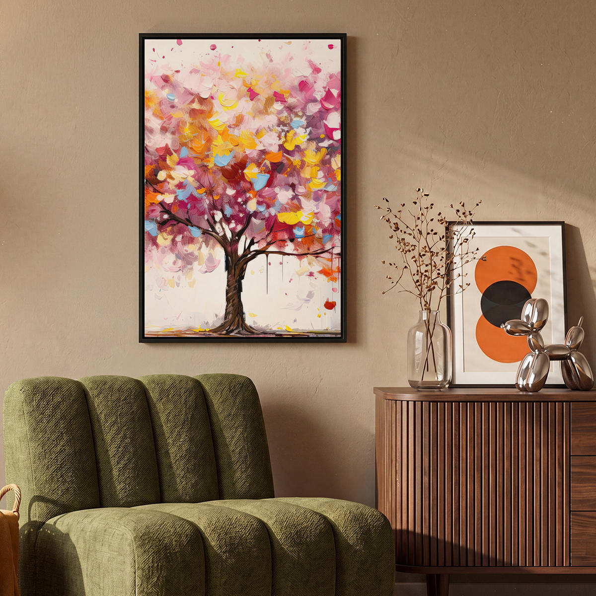LEINWAND Bilder mit Rahmen - Aquarell - Baum - Kunst - Abstrakt - 60x90 - Multicolor, Textil (60/90cm) - MuchoWow