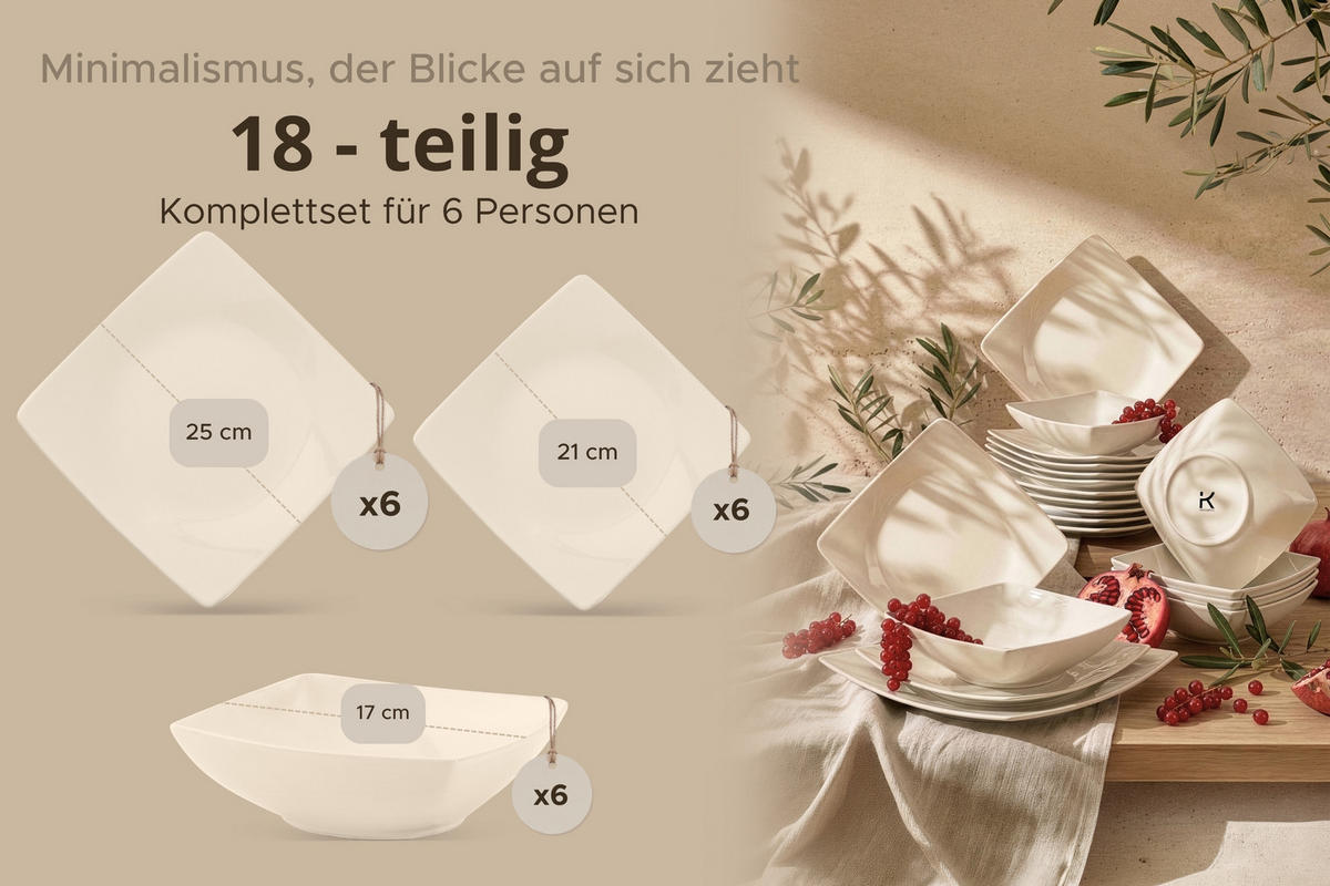 TAFELSERVICE EPIRI 6 Personen 18-tlg - Beige, Keramik (25/2/25cm) - KONSIMO®
