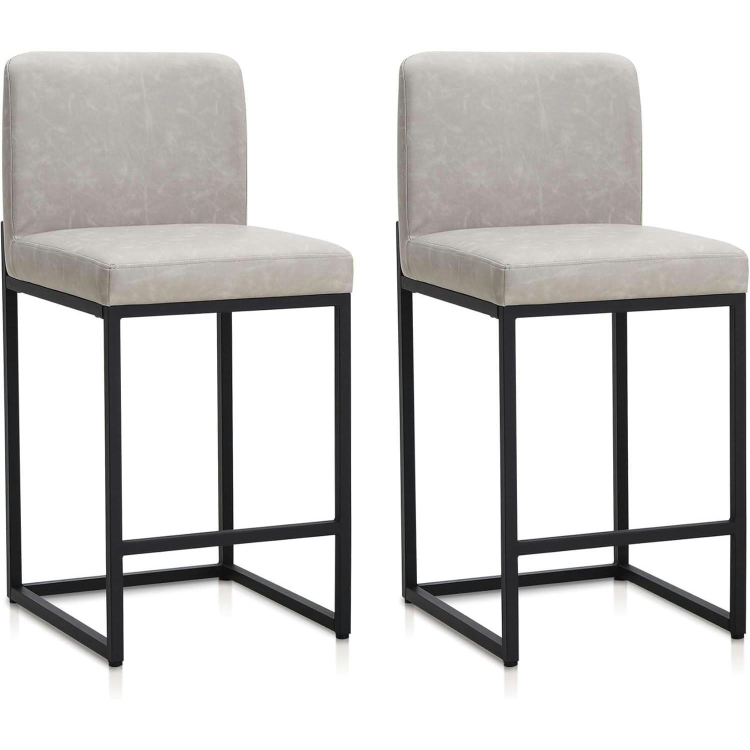 BARHOCKER 2er Set mit Lehne PU-Leder Beige - Grau, Kunststoff (52.5/87/41cm)