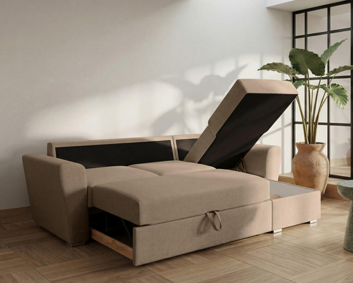 ECKSOFA Bellano Ecksofa L-Form- links oder rechts montierbar, braun - Braun, Holz (243/156cm) - Homesy