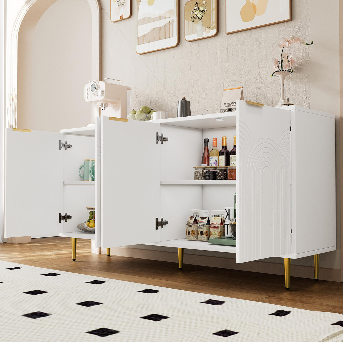 SIDEBOARD 160/40/80 cm weiß aus MDF und Spanplatte mit 4 Türen - Weiß, Holzwerkstoff (160/80/40cm) - OKWISH