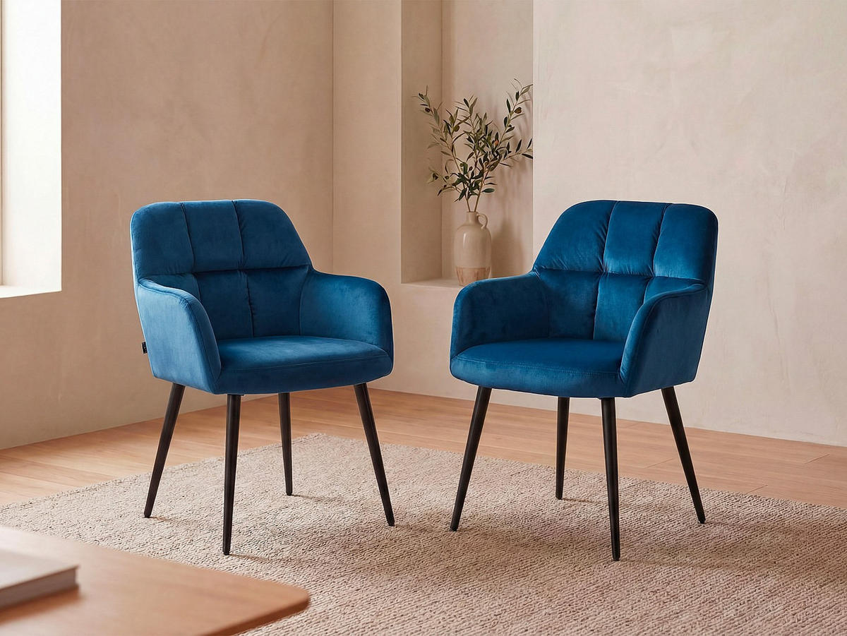 STUHL - 58.5 cm x 62 cm - Samt, Stoff - Blau - PEGA - Blau, Textil (58.5/78/62cm) - Vente-Unique