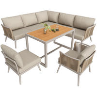 GARTENSETS aus Eisen Beige mit Couchtisch & 9 cm Polstern - Beige, Metall - Modfu