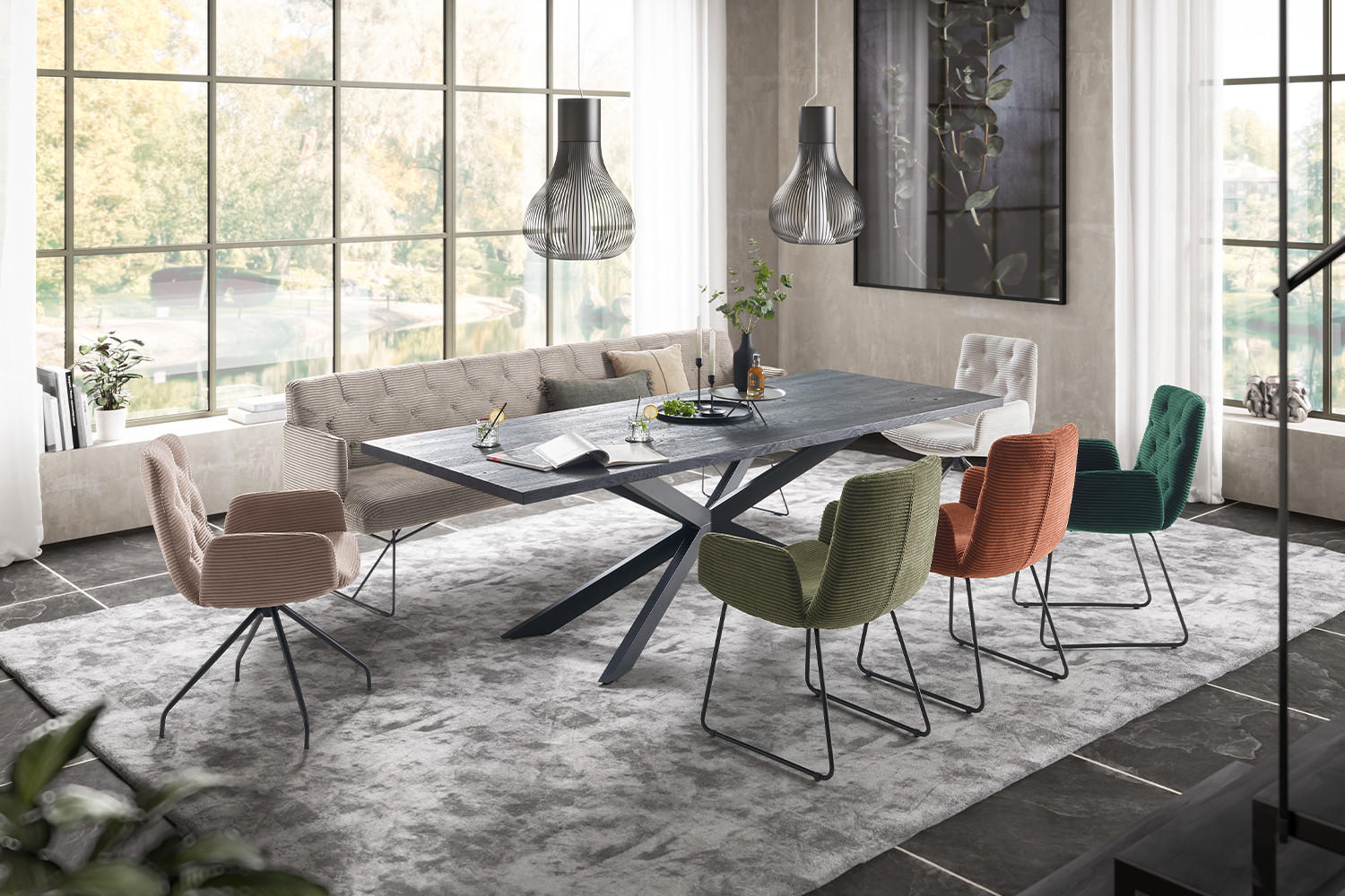 ESSZIMMERBANK CHARME Steingrau Cord - Greige/Grau, Textil (186/85/69cm) - KAWOLA