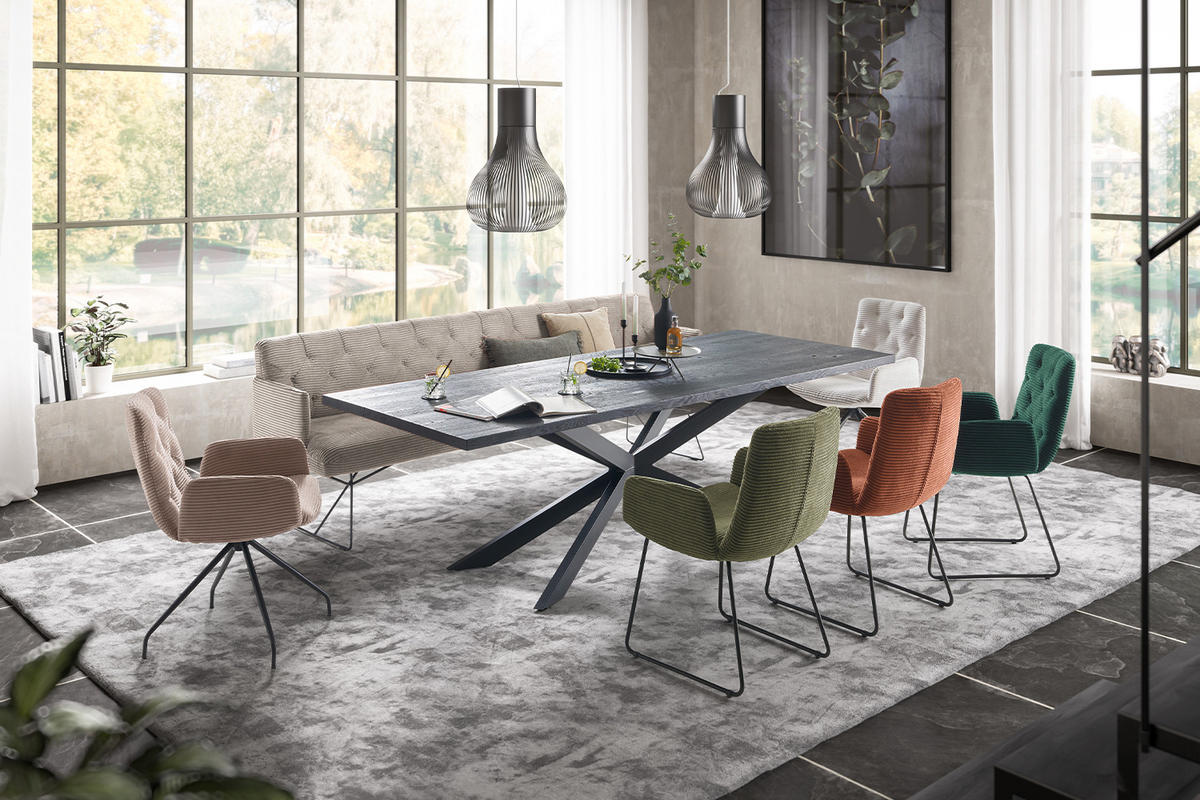 ESSZIMMERBANK CHARME Steingrau Cord - Greige/Grau, Textil (186/85/69cm) - KAWOLA
