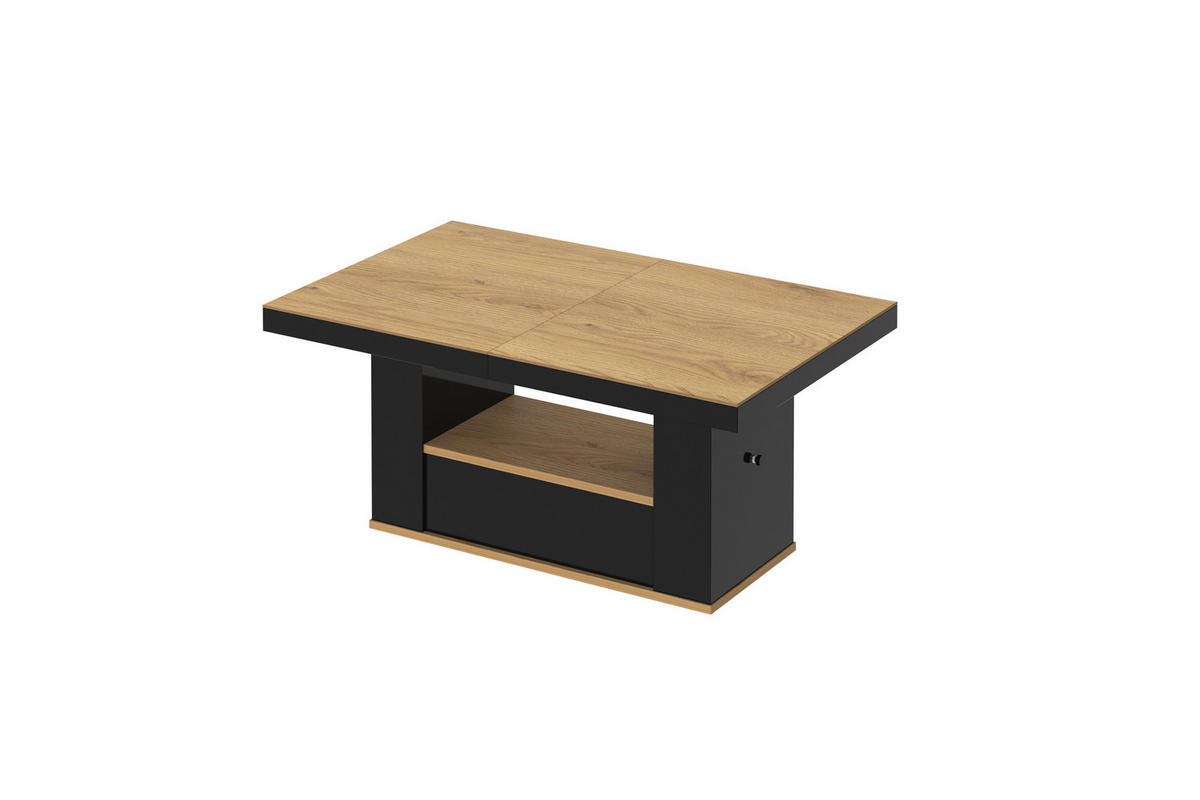 COUCHTISCH rechteckig Eiche Natur - Schwarz Hochglanz 120/75/54 cm - Schwarz Hochglanz/Eichefarben, Holzwerkstoff (75/120/54cm) - designimpex