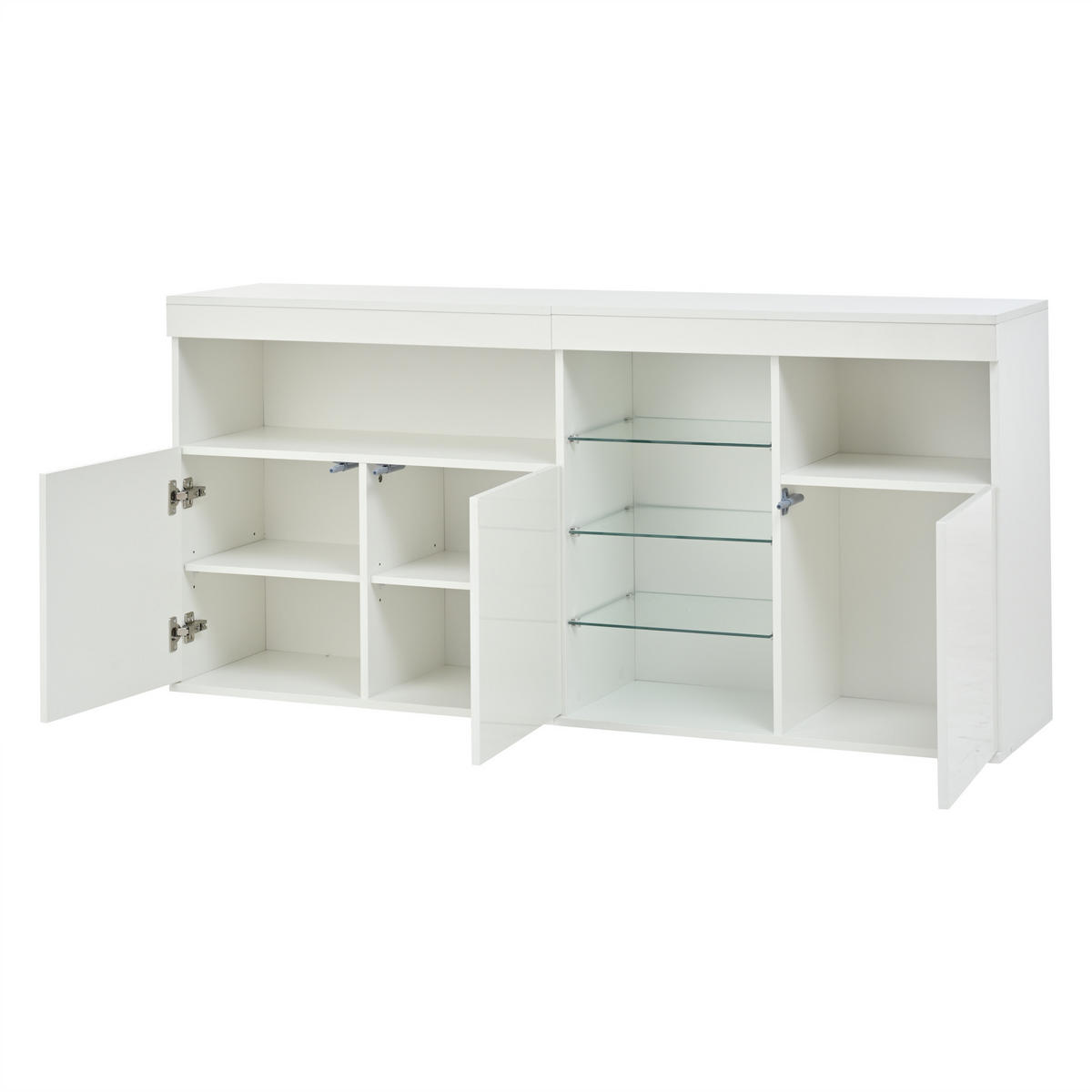 SIDEBOARD DE-37818 mit LED-Beleuchtung und 3 Türen Weiß - Weiß, Holzwerkstoff (155.5/72/35cm) - ComfortXL