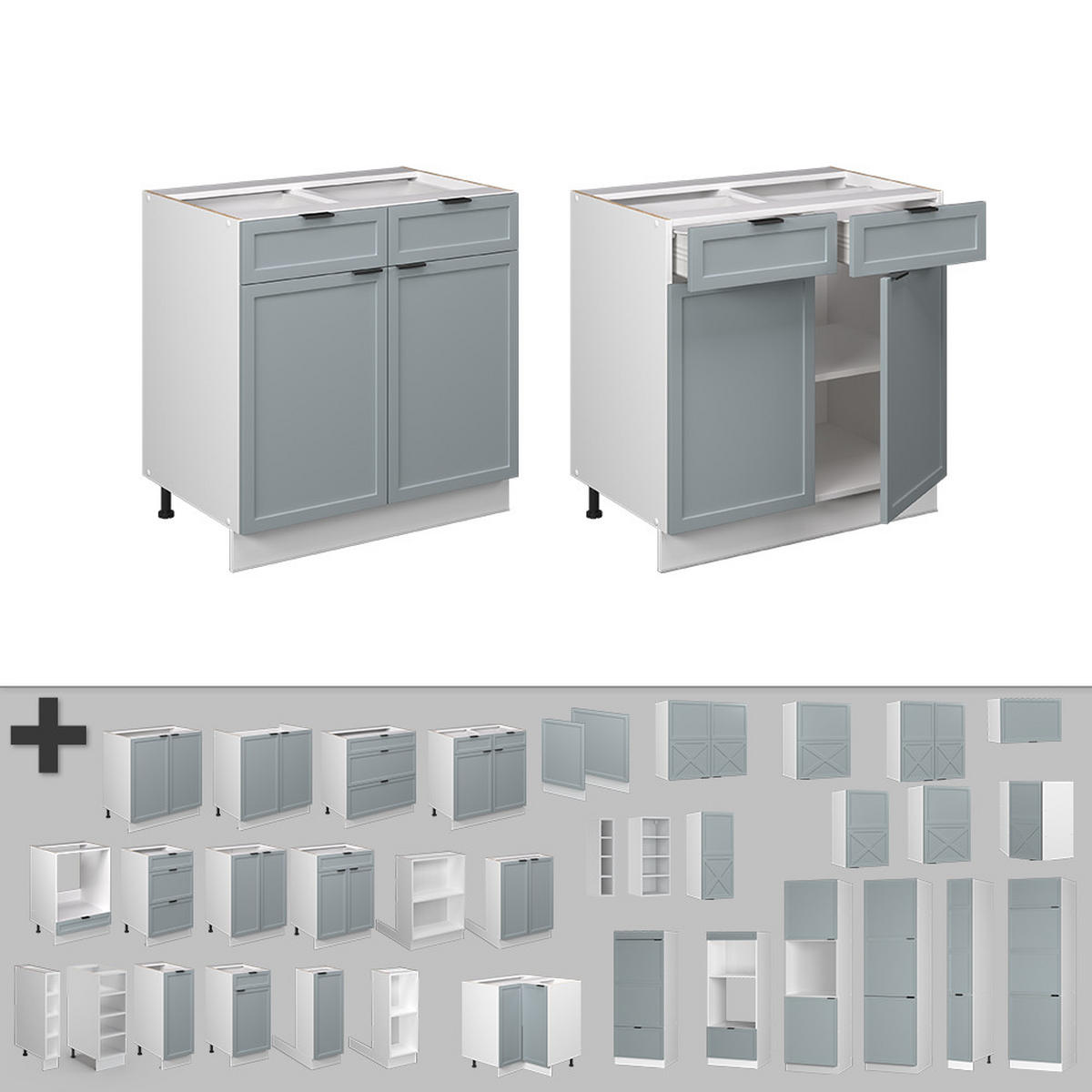 KÜCHENUNTERSCHRANK Fame-Line Hellblau-grau 80 cm, AP Eiche - Blaugrau/Weiß, Holzwerkstoff (80/82/60cm) - Vicco