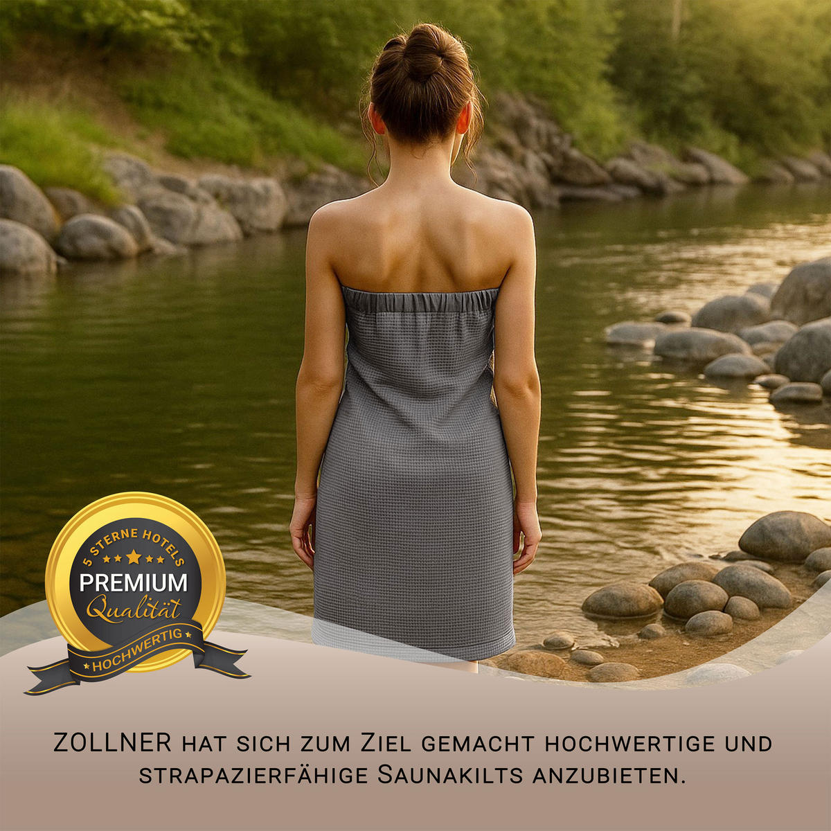 SAUNAKILT, Universalgröße, 100% Baumwolle, Grau - Anthrazit, Textil (Einheitsgrößecm) - Zollner