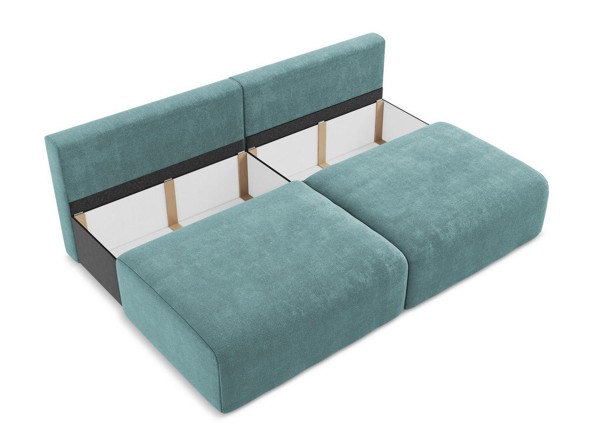 3-SITZER SOFA mit Schlaffunktion Chenille Stoff Blau - Blau/Beige, Kunststoff/Textil (216/79/102cm) - Makamii