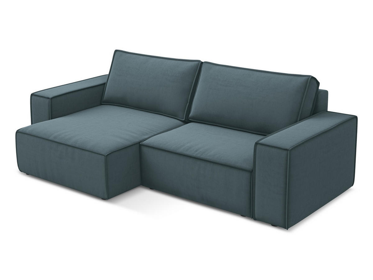 ECKSOFA mit Schlaffunktion Samt Stoff Blau - Blau/Petrol, Kunststoff/Textil (148/257cm) - Makamii
