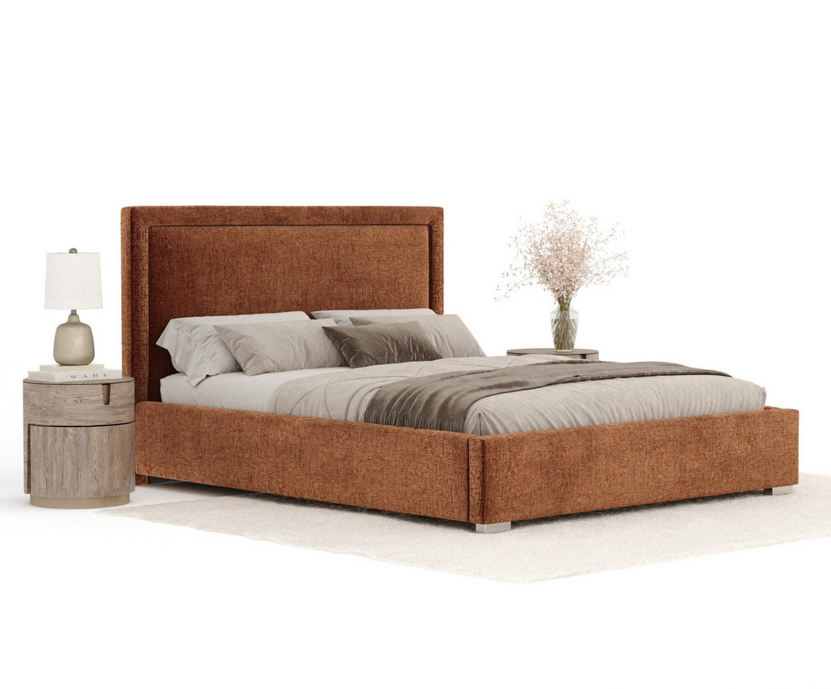 POLSTERBETT Ordina Dunkelorange 160/200 cm im Chenille-Stoff - Silberfarben/Dunkelorange, Holz/Holzwerkstoff (160/200cm) - Maison de Reve