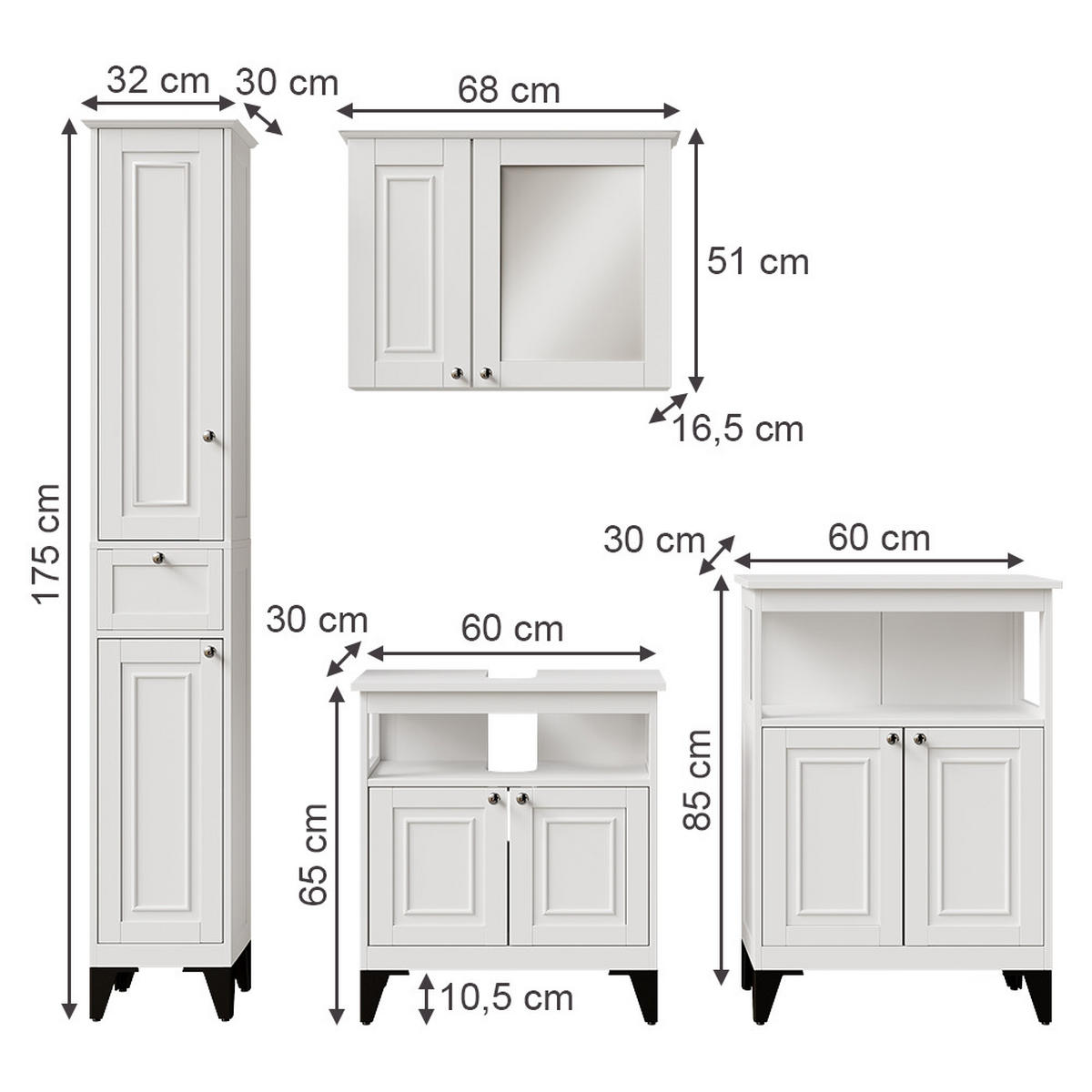 KUPAONSKI SET 4 KOMADA Vanity Bijela 4 dijela - bijela, drvni materijal (60/65/30cm) - Vicco