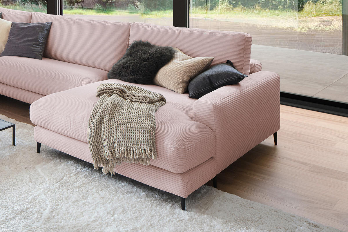 WOHNLANDSCHAFT CARA Pink Cord - Pink/Roségold, Textil (341/84/223cm) - KAWOLA