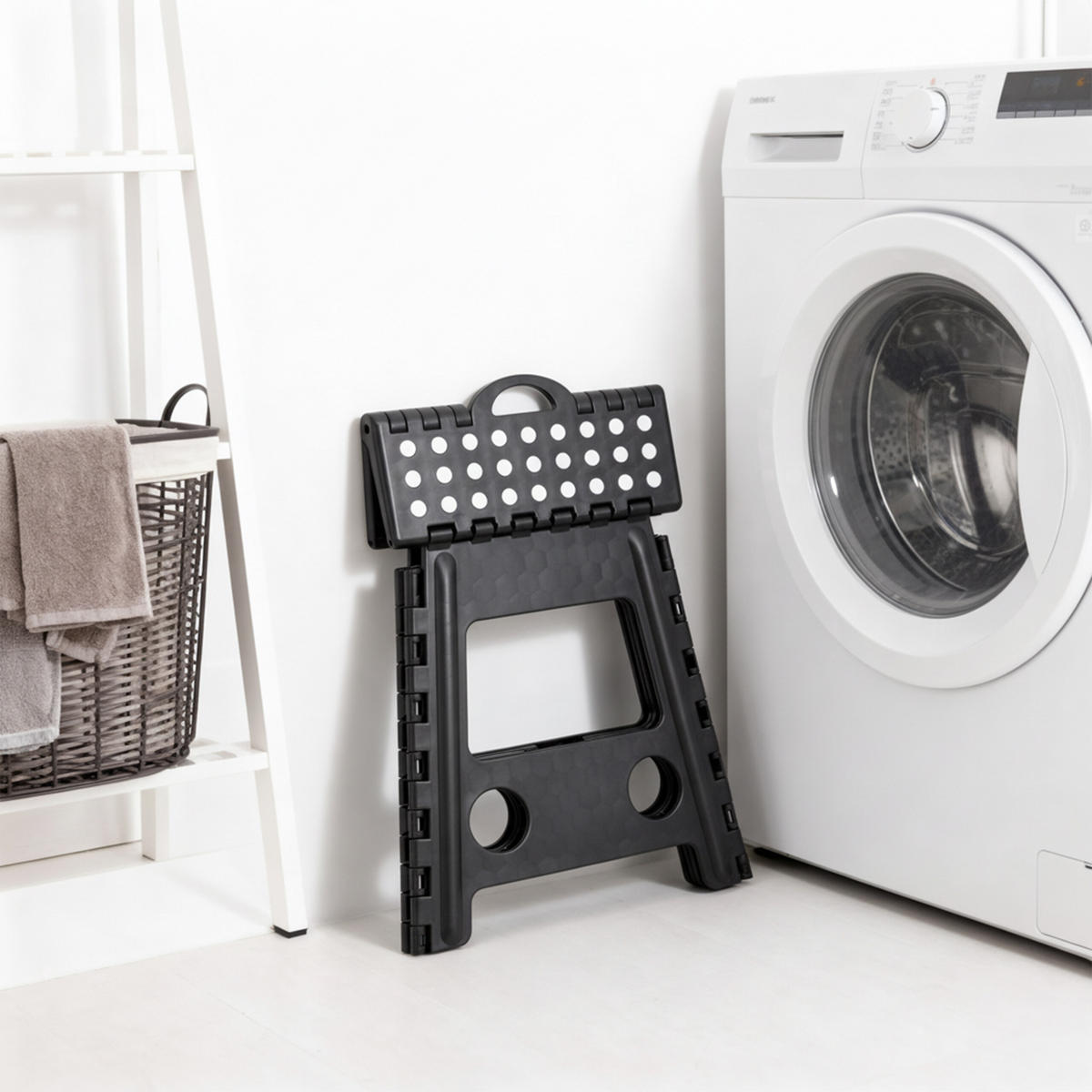TABURET Negru XL pliabil - negru, material plastic/material textil (39/39/32cm) - Relaxdays