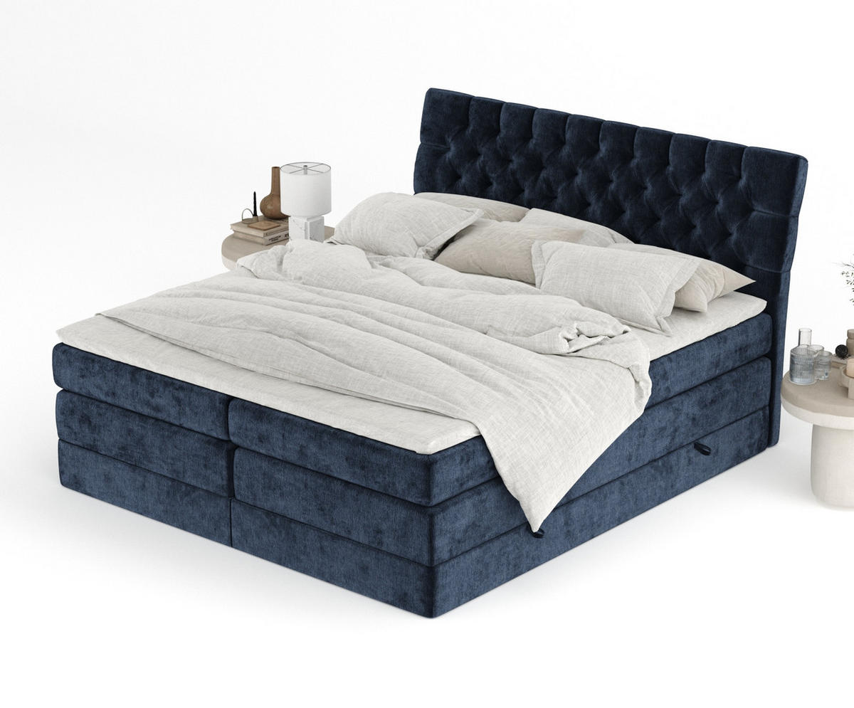 BOXSPRINGBETT Seraphine Marineblau 180/200 cm - Schwarz/Dunkelblau, Holz/Holzwerkstoff (180/200cm) - Maison de Reve
