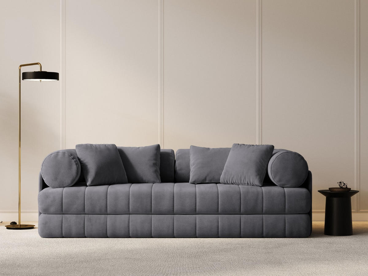 AUSKLAPPBARES-SOFA Kemi aus Samt dunkelgrau 3 Sitzplätze - Dunkelgrau, Textil (95/70/206cm) - Cosmopolitan Design