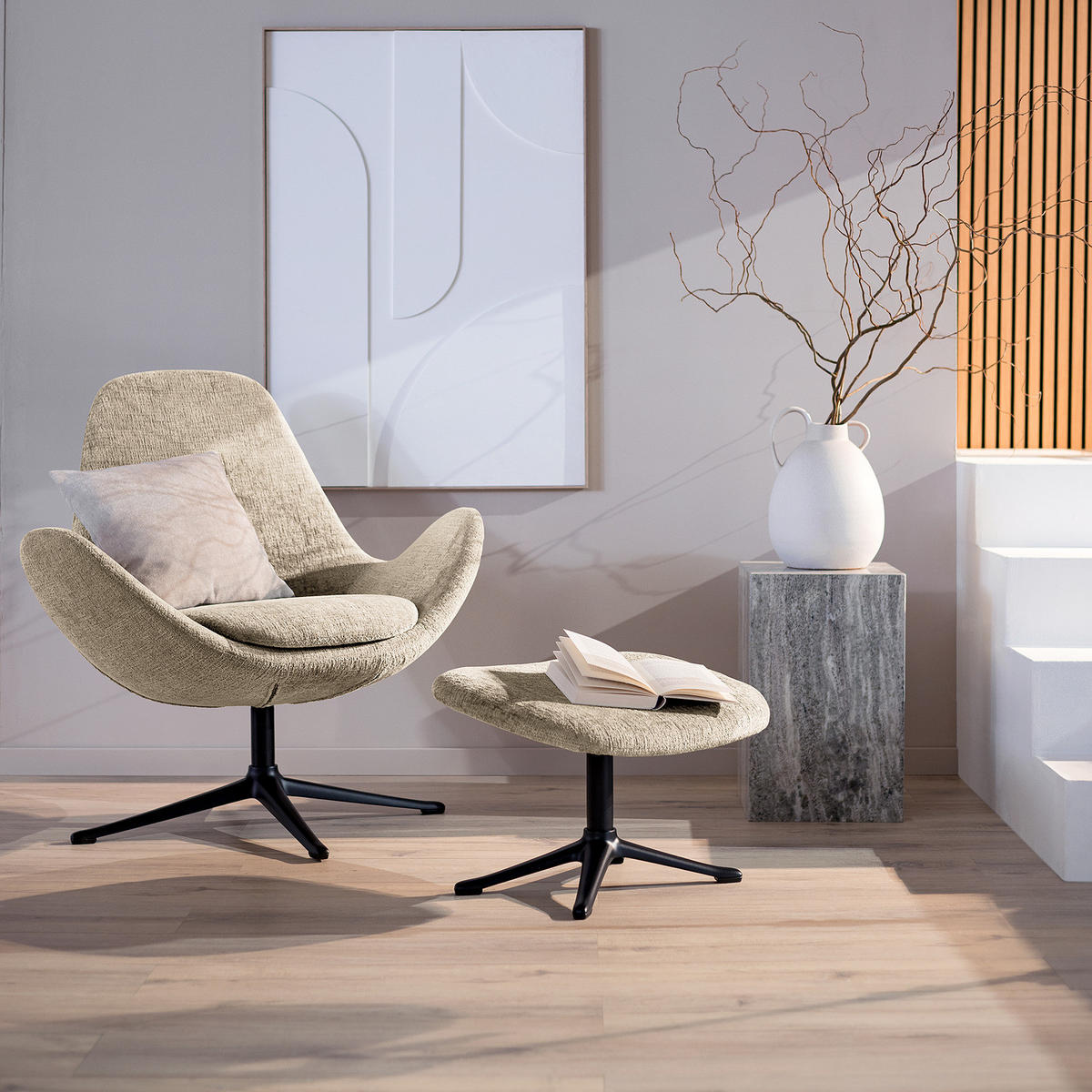 POLSTERHOCKER - Taupe/Schwarz, Textil/Metall (53/37/46cm) - home24